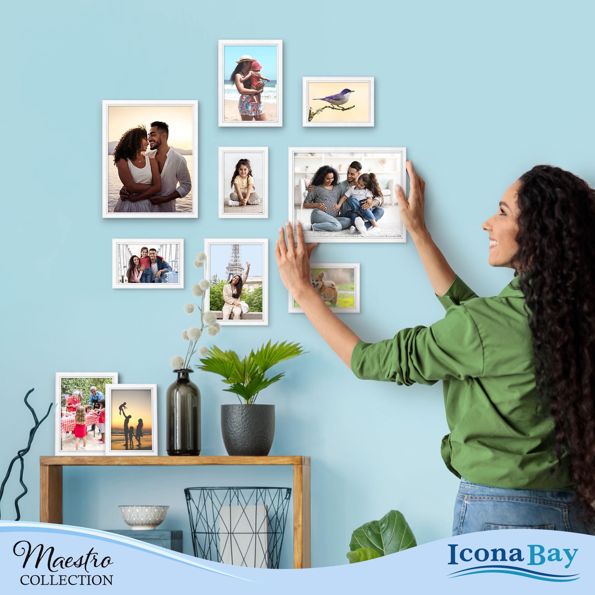 Icona Bay Lot de 10 cadres photo 5 x 6 cm, 3 x 5 x 7 cm, 2 x 8 x 10 cm Five 4x6, Three 5x7, Two 8x10 blanc