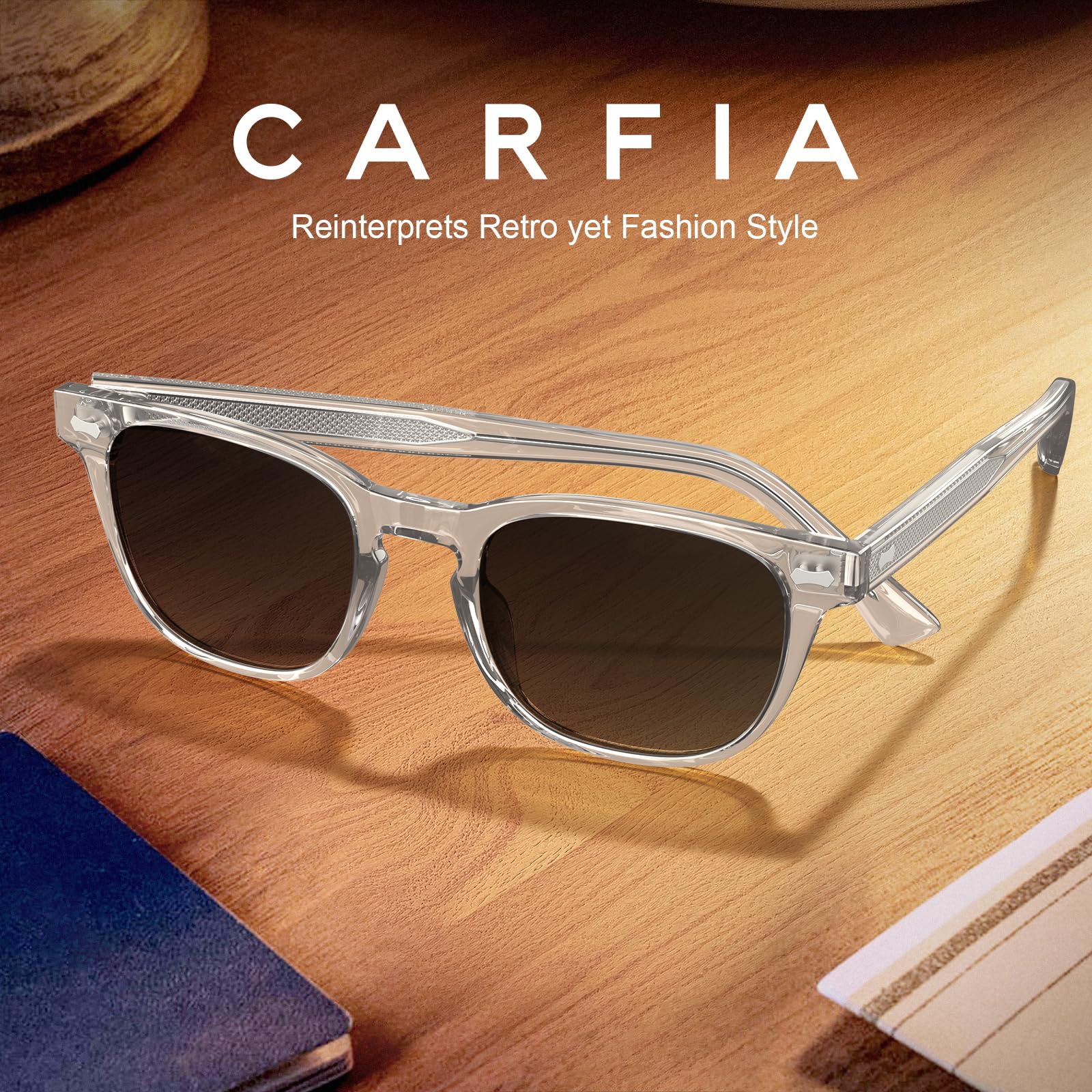 CARFIA Acetat Okulary Przeciwsłoneczne Dla Mężczyzn z Polaryzacją 100% Ochrona Przed Promieniowaniem UV z Wytłoczonym Wzorem Rdzeń z Drutu CA2132