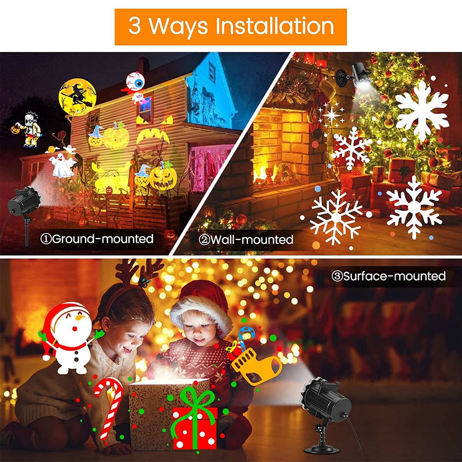 Luces De Proyector Navidad, LED Luz Proyector Exterior, Impermeable Lámpara De Proyección 12 Diapositivas, Decoracion Navidad Luz Proyector Nieve para Fiesta Halloween Valentín Festivos Boda