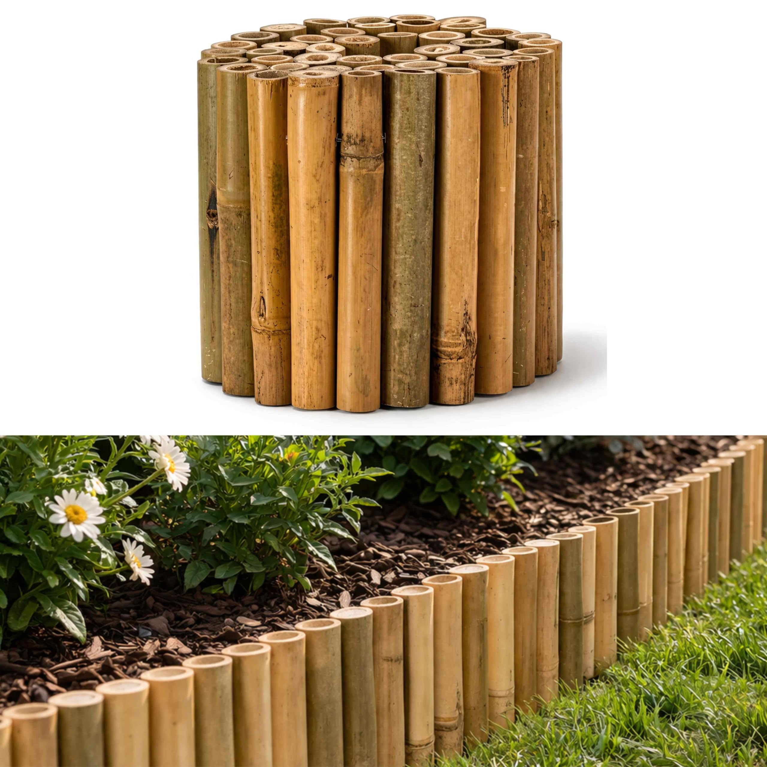 ADEPTNA Bamboo Lawn Edging Border 15cm x 1m Heavy Duty Wooden Garden Border Edging Flexible Log Roll Fence for Flower Beds Grass Lawns Pathways Trees Gravel Soil Patio Garden Decoration