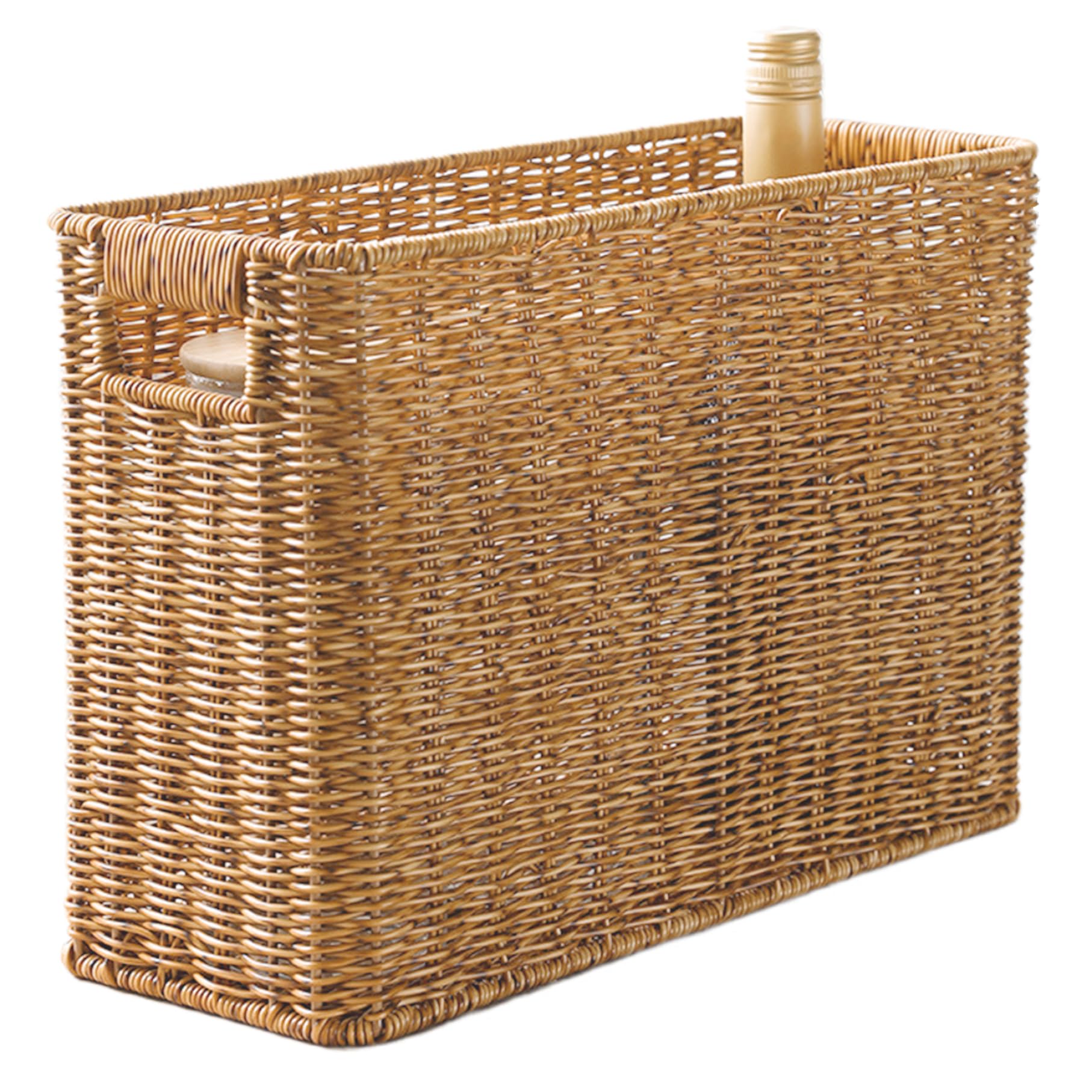 Panier de Rangement en Osier Panier de Magazine 15x10.2x5.9 Rack Magazine rotin tissé avec poignées Rangement rectangulaire pour journaux Bouteilles