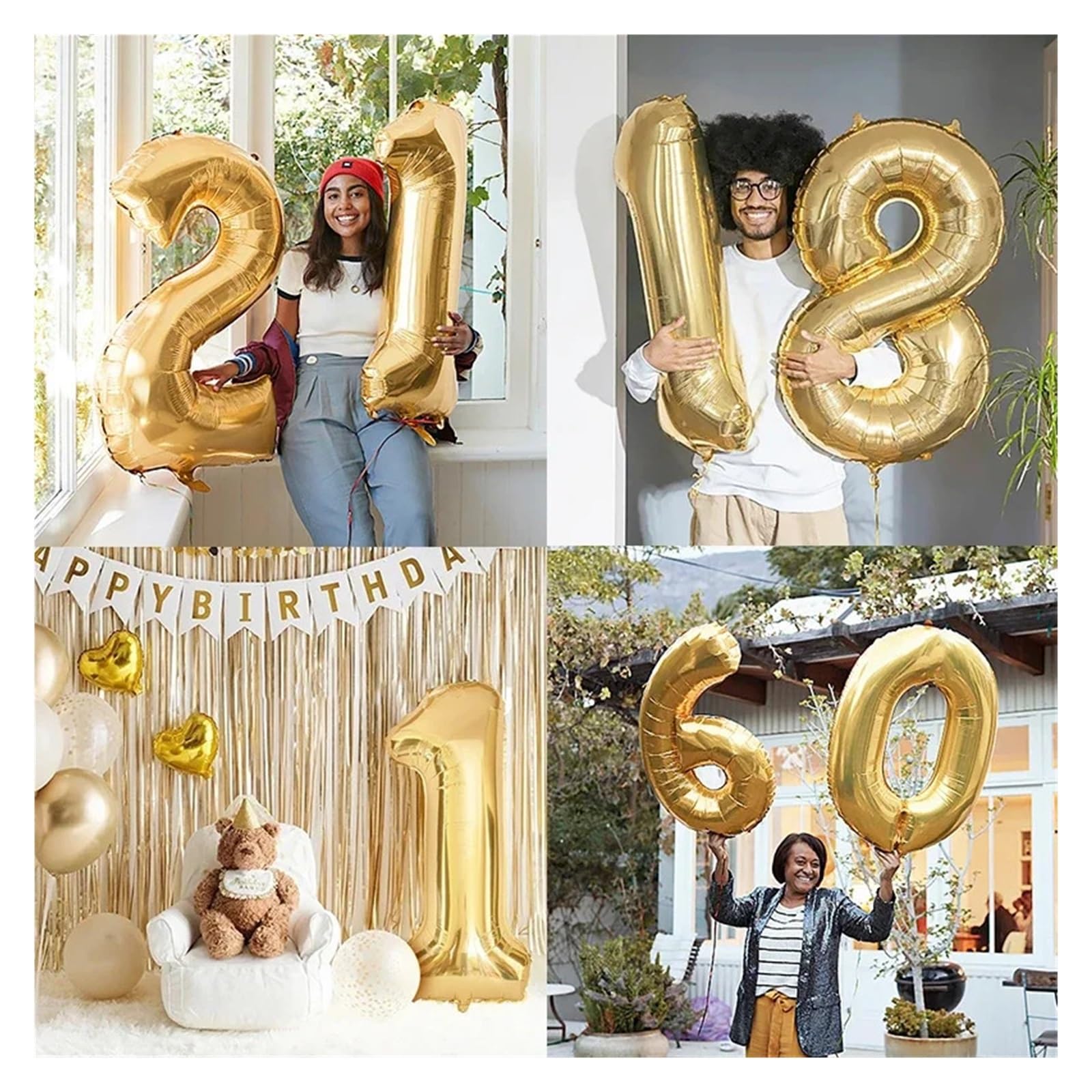 Folienballons, 50 Stück, 101,6 cm groß, weißgold, hellgold, digitaler Folienballon für Mädchengeburtstage, Helium, große Zahl 0–9, Ballon-Dekoration