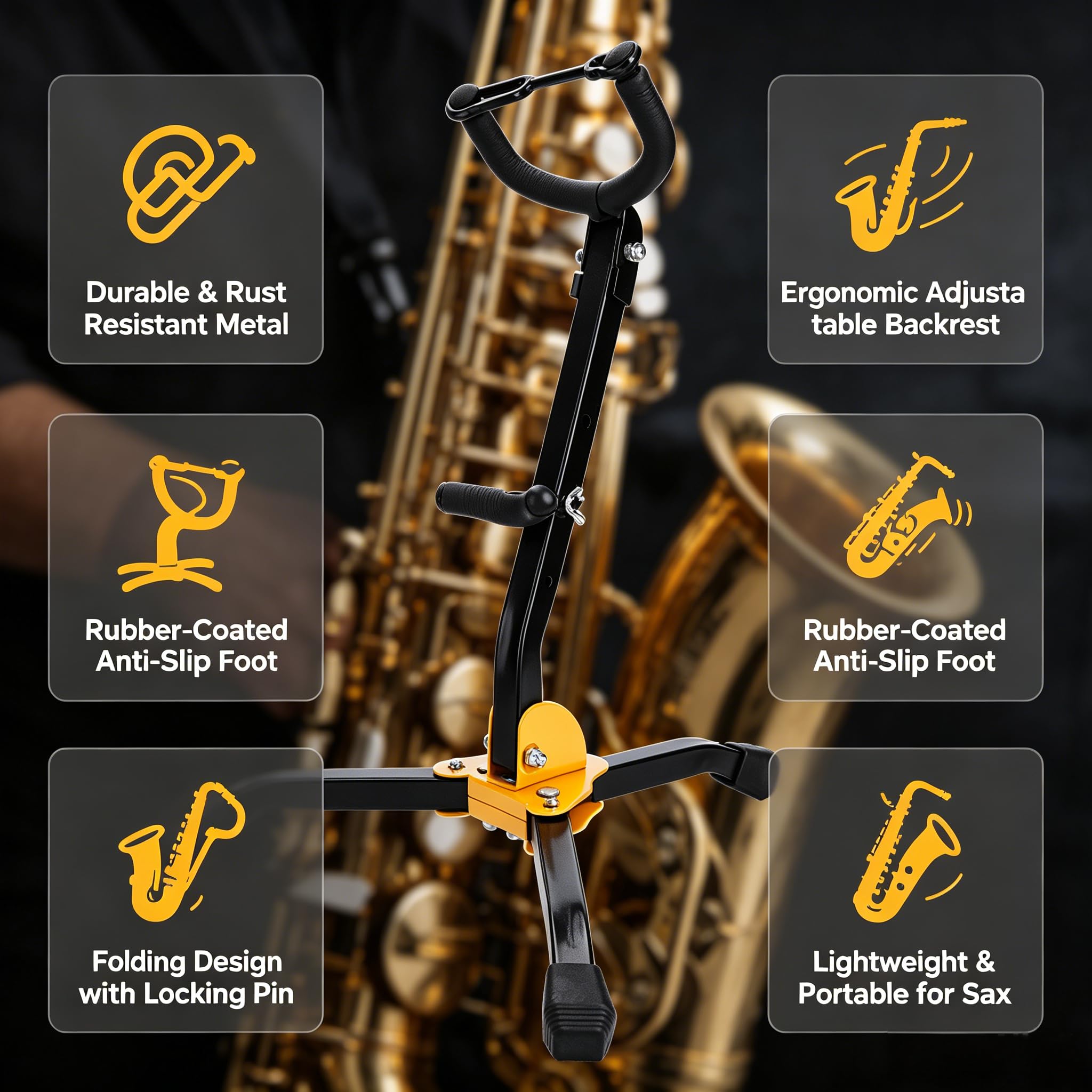 alto/tenore con supporto per flauto/clarinetto staccabile supporto portatile regolabile con piedini in gomma antiscivolo Base triangolare in met per sassofono contralto, sassofono tenore