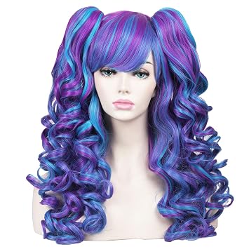 ColorGround Long Curly Cosplay Wig with 2 PonytailsBlue/Purple