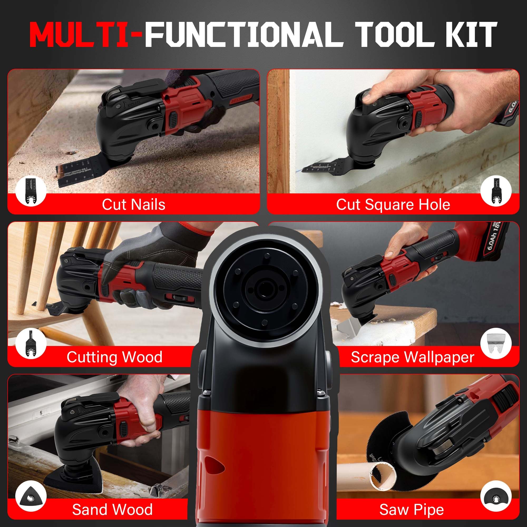 Milwaukee - Utensile multifunzione oscillante per batteria da 18 V, strumento di rettifica multiuso, angolo di oscillazione di 4°, 6 velocità variabili, design a lama rapida con 22 accessori per