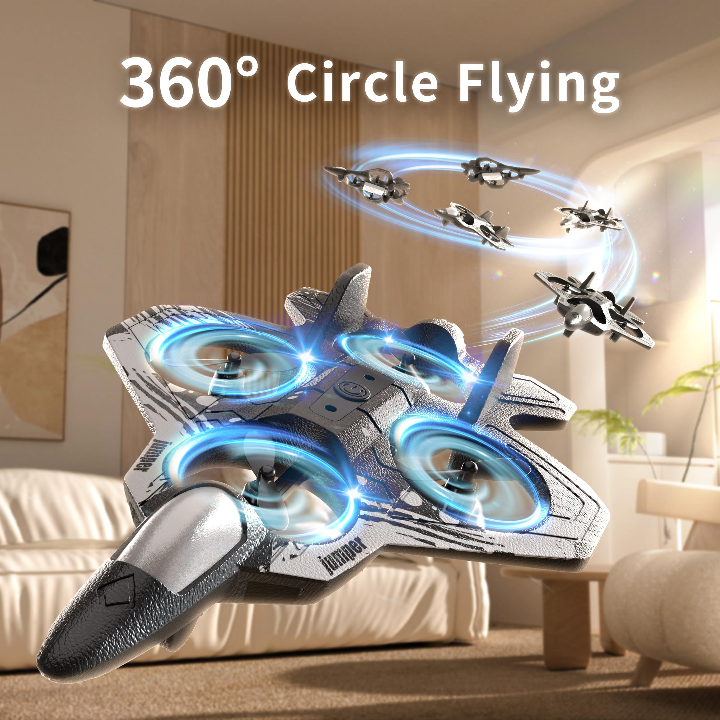 Photo 1 of XOS Remote Control Foam Airplane Drone RC Stunt Plane RC Fighter Jet with LED Light, 360° Flip, 9 Functions for Kids Adults Boys Gifts