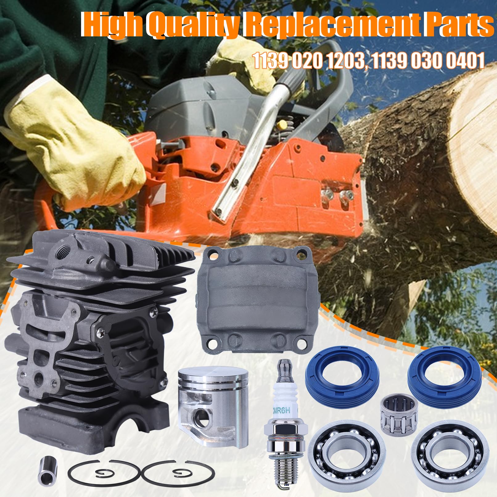 Kit de pistón de cilindro para motosierra Stihl MS181 MS171 MS171C MS181C MS211 MS180 MS250 1139 020 1201, cilindro de 38 mm con cubierta de cilindro MS181, sello de aceite, bujía, rodamientos