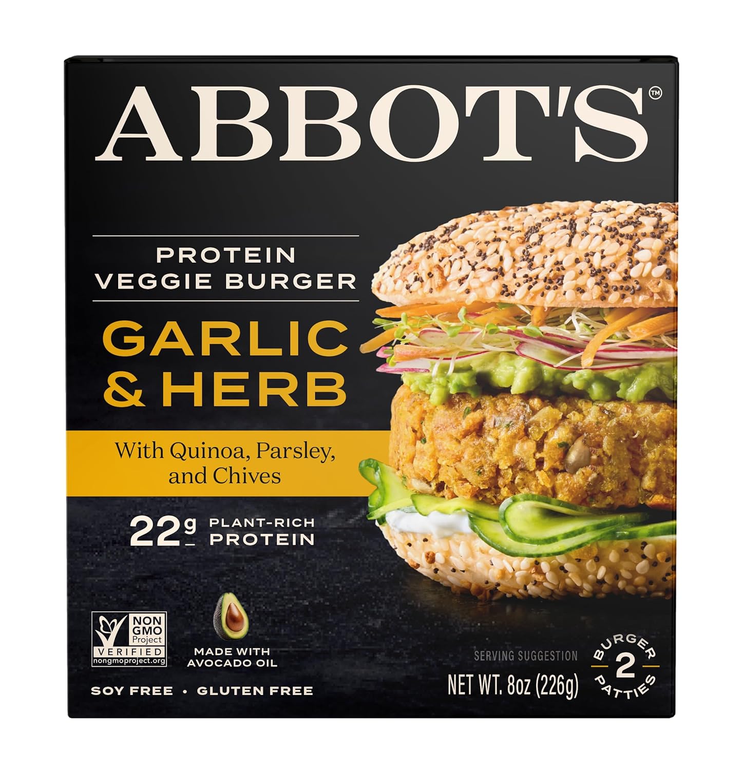 Abbot's Butcher Garlic Herb Veggie Burger - 22g Plant Protein Patties, 8oz Frozen