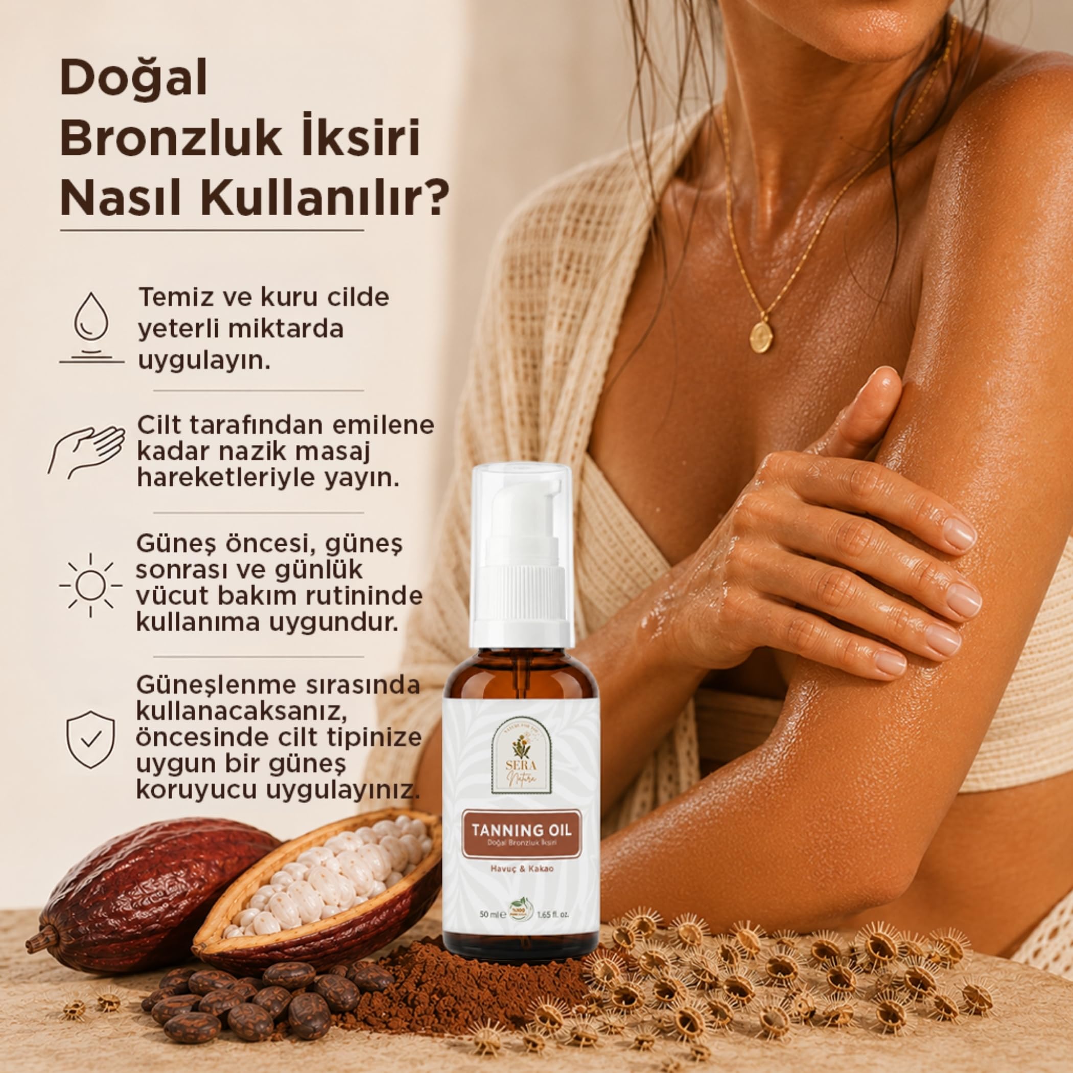 Tanning Oil Havuç Yağı & Kakao Yağı Özlü Doğal Bronzluk İksiri 50 ml%100 Saf