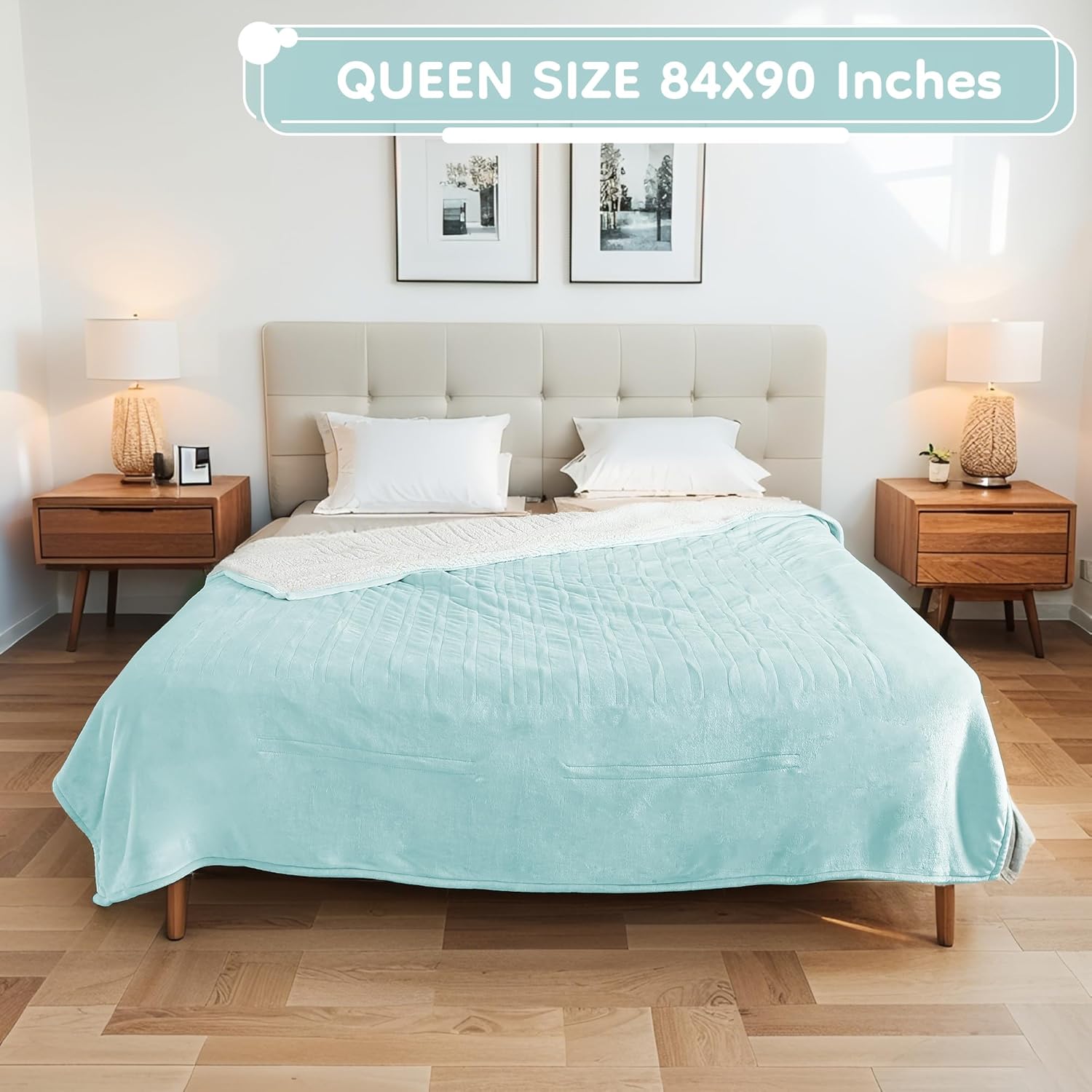 Electric Heated Blanket Queen Size - 84"x90", Soft Flannel Heating Blanket, 10 Heating Levels, 1-12 H Auto Shut Off, Dual Controllers, Breathable Warm and Washable for Bed, Mint Green - Image 8