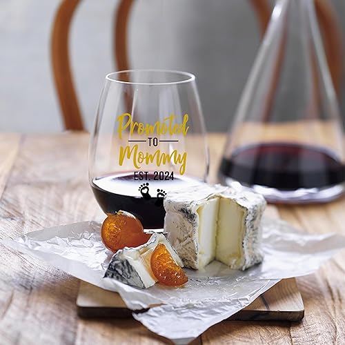 Miniatura 4 de Perfectinsoy Promoted To Mommy Est.2024 - Copa de vino con caja de regalo, regalos divertidos para mamá, madre nuevamente, primera vez para madre,