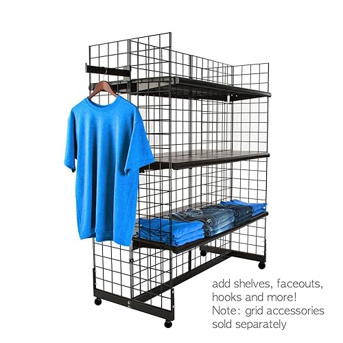 Miniatura 2 de Only Hangers Pantalla de panel de rejilla con base de góndola unidad de góndola de rejilla negra con ruedas