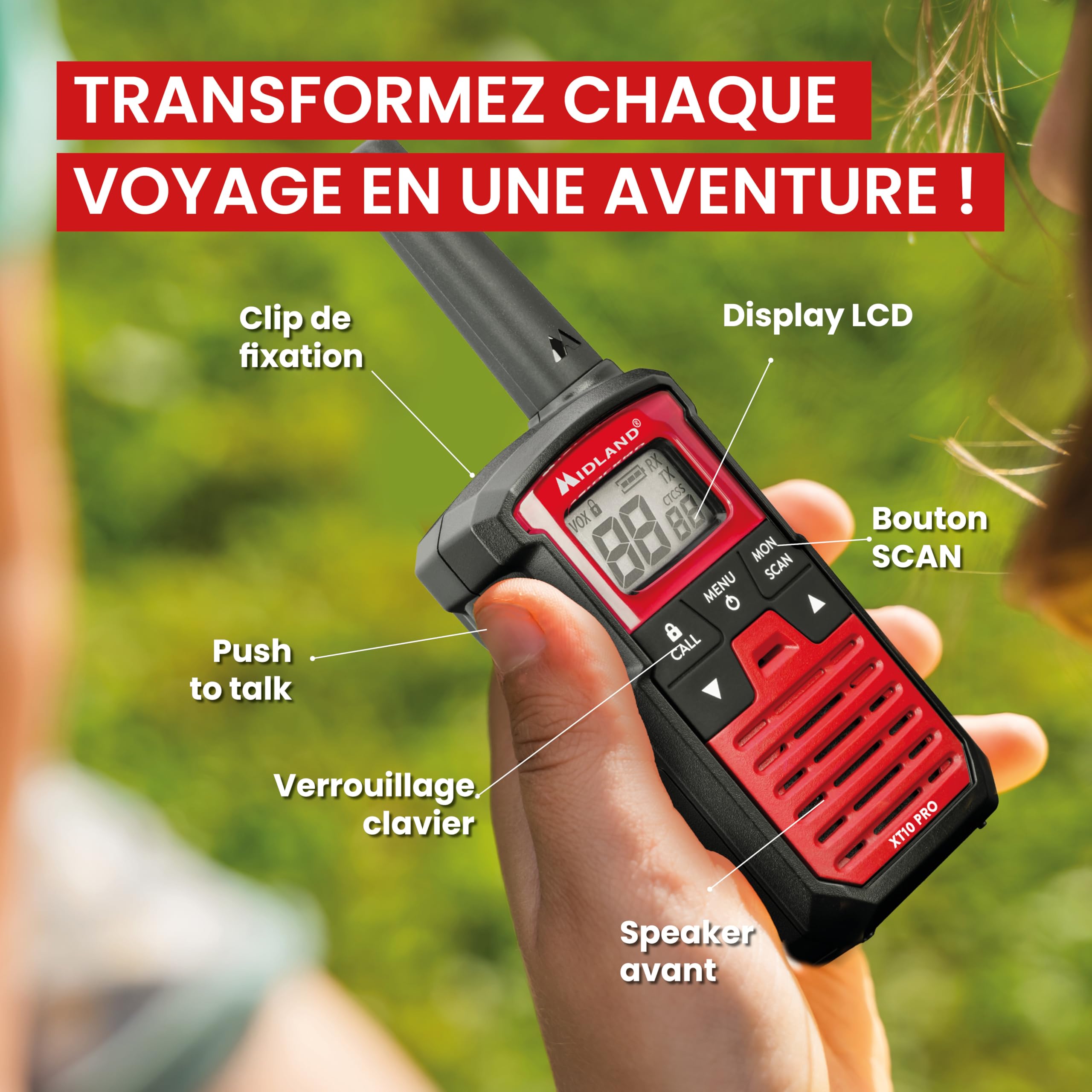 Midland - Lot 2 Talkie Walkie Professionnel XT10 Pro C1459 Étanche pour Outdoor - Radio Récepteur Émetteur avec 16 Canaux PMR446 sans Licence et 38 sous Canaux, Portée 4Km et 3 Piles AAA