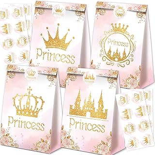24Pcs Princess Party Favor Bags Princess Birthday Party Supplies Princess Goodie Bags Princess Party Decorations Princess Gift Bags for Princess Party Supplies Gold and Pink