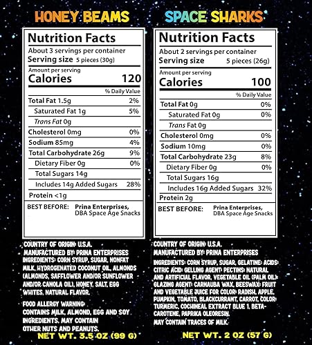 Miniatura 8 de Paquete variado de dulces liofilizados con 2 tipos de dulces liofilizados, vigas de miel (3.5 onzas) y tiburones espaciales (2 onzas) enviados en