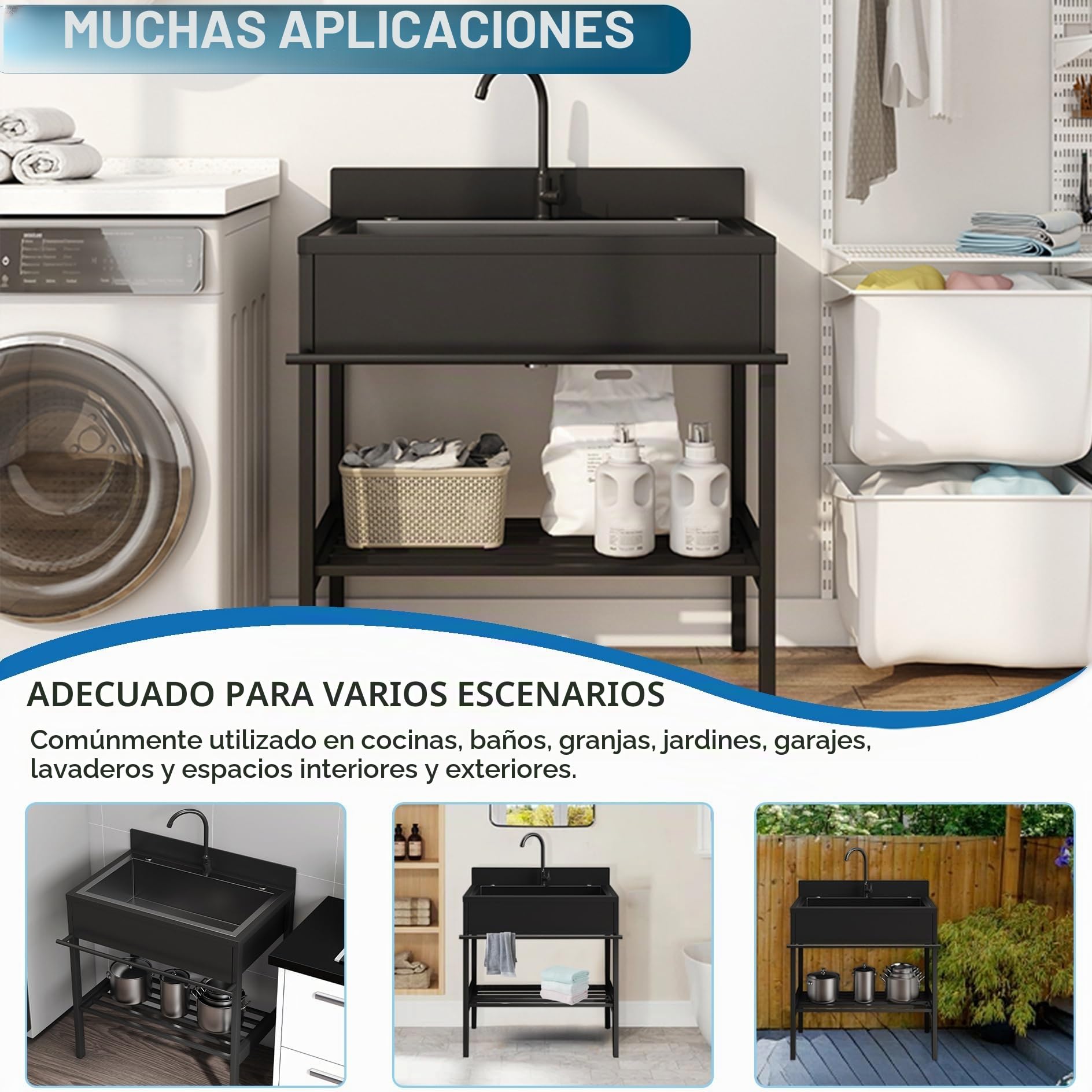 Mueble Fregadero Exterior Jardin,Fregadero de Cocina de Acero Inoxidable,Fregaderos Camping Portátil 1 Seno con Filtro de Drenaje,Lavadero pila Exterior,para Restaurante Comercial Bar Garaje(66x51x94c