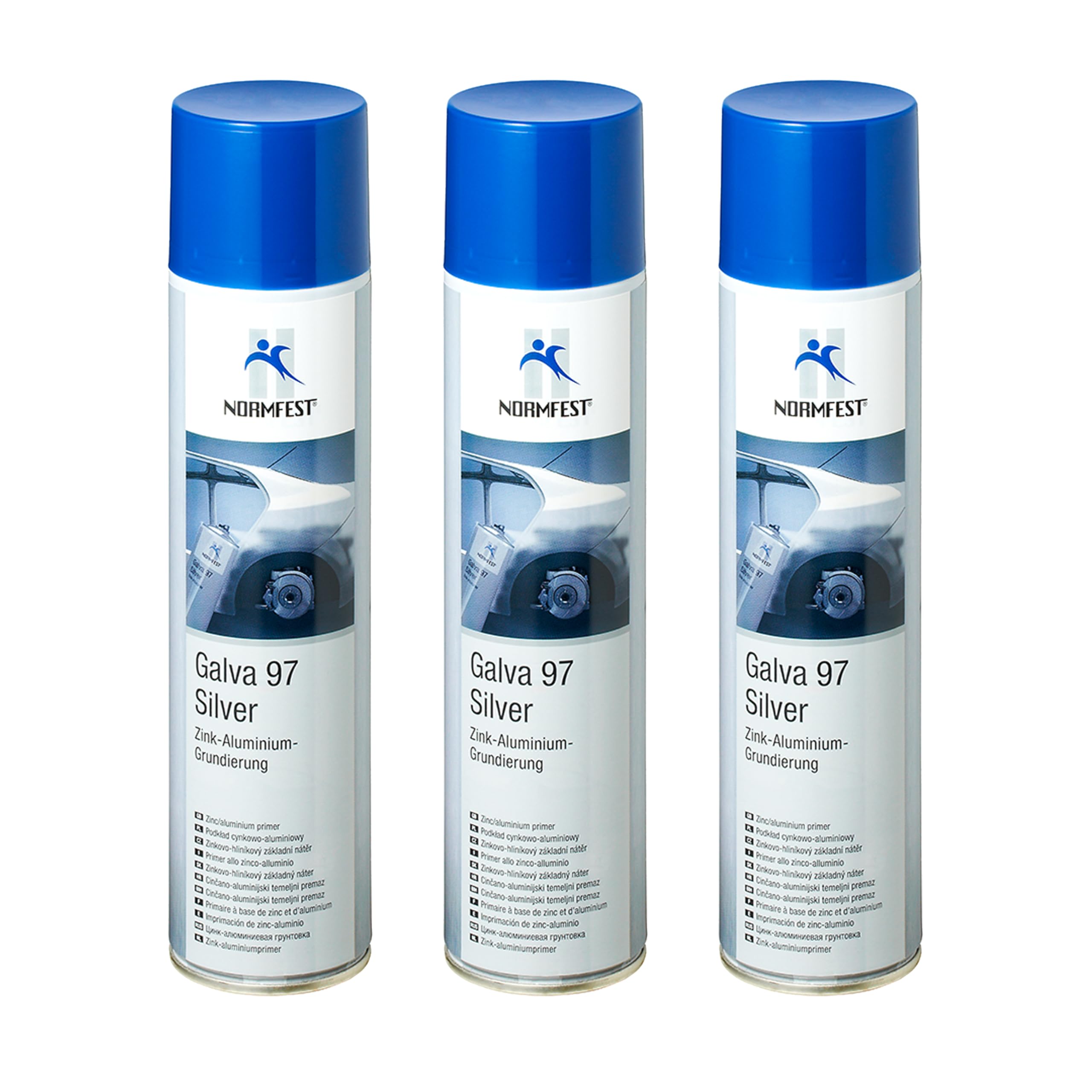 Normfest Galva 97 Silver – Zink-Aluminium-Grundierung mit Langzeitschutz und dekorativem Silber-Metallic-Finish für Karosserie, Metallbau und Industrie, 400ml