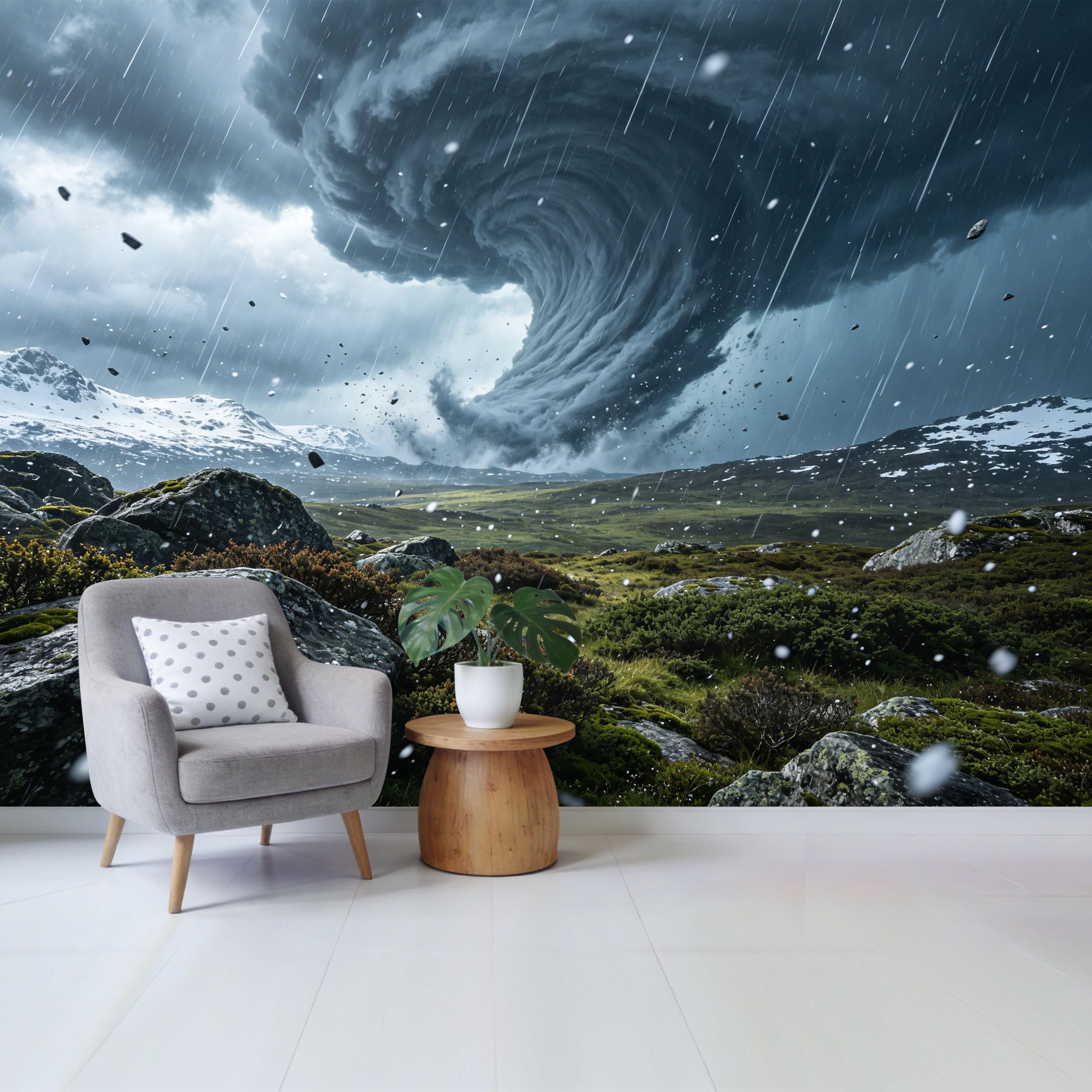 Custom Size Wall Mural Dramatic Mountain Landscape Storm Cloud Twister Scenic Nature View Removable Self Adhesive Fabric Home Wall Decor for Living Room Bedroom Bathroom