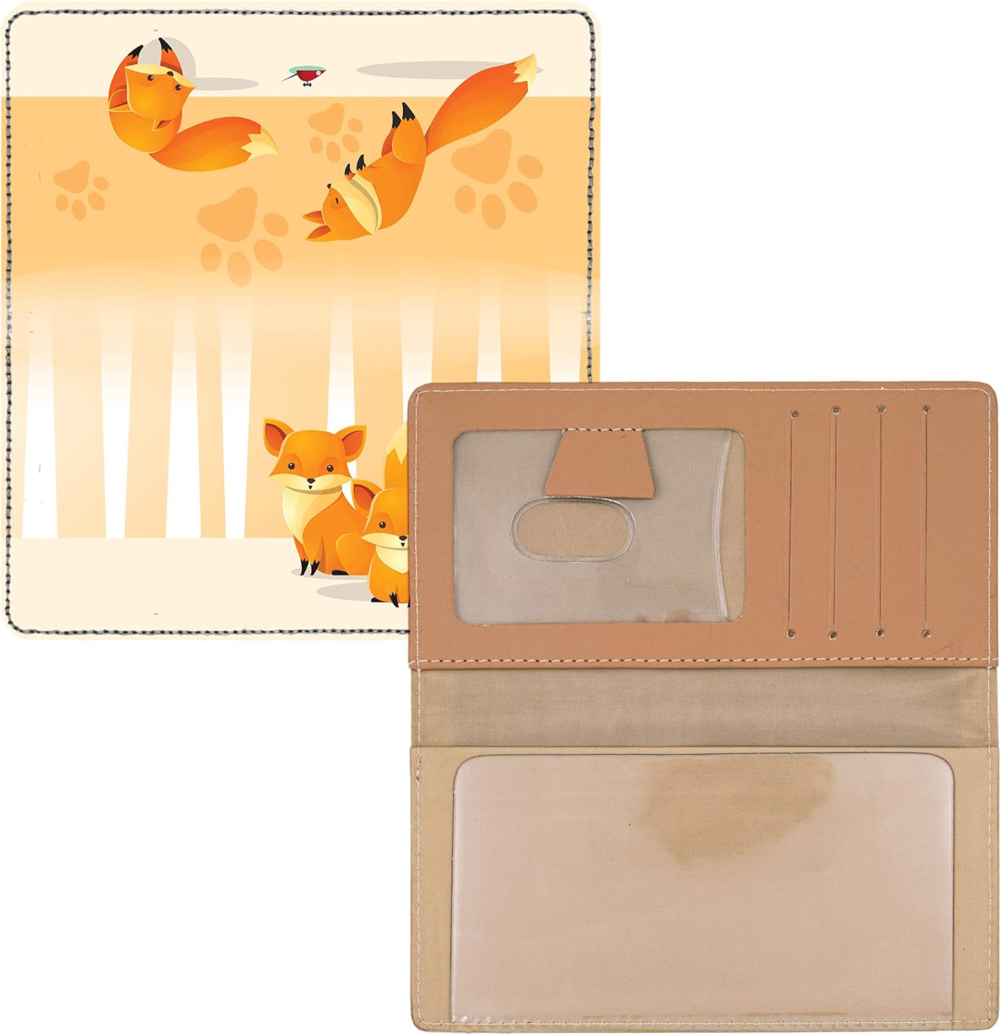 CAROUSELCHECKS Playful Foxes Personal Leather Checkbook Cover for Top Tear Personal Checks