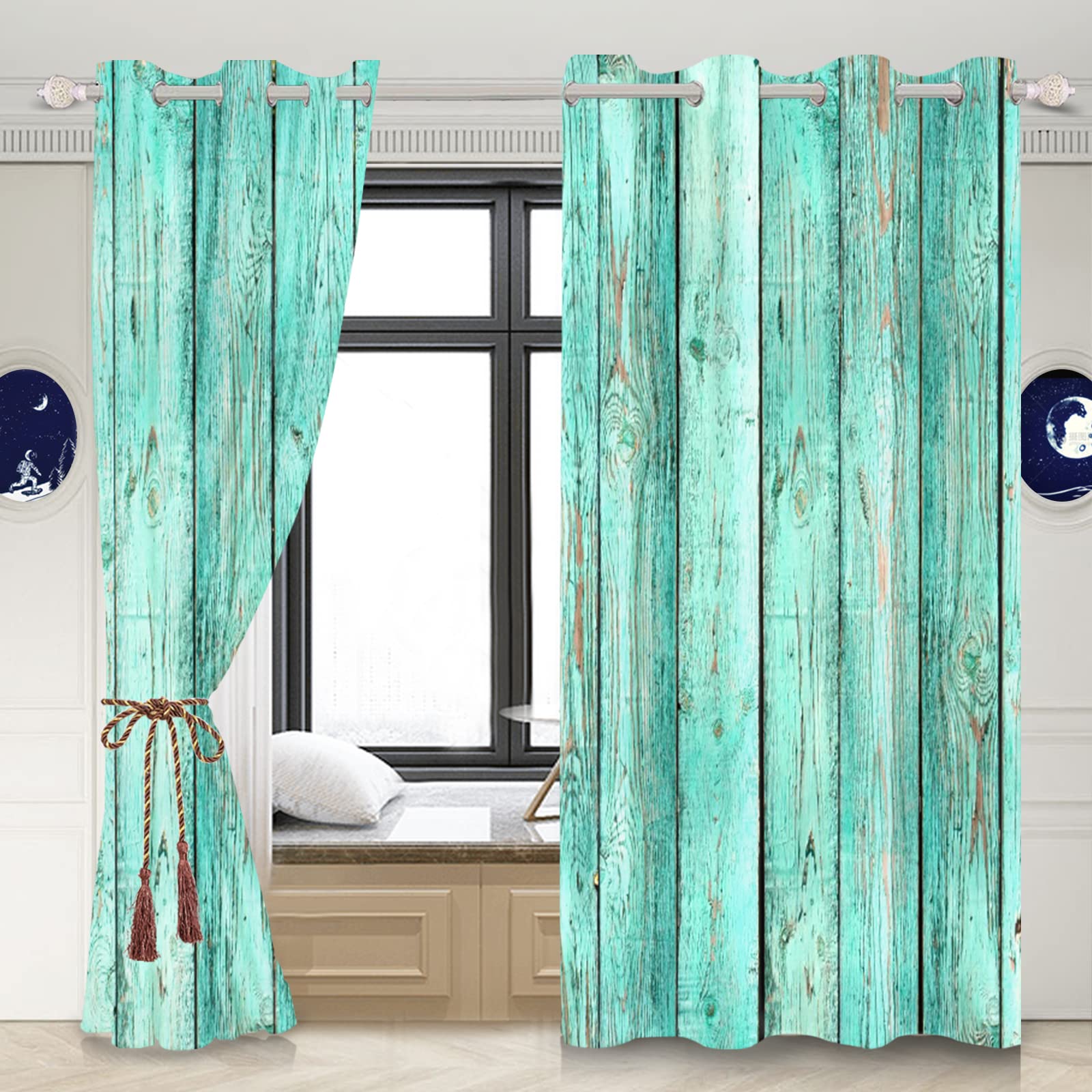 Amazon｜DORCEV ミントグリーン ウィンドウカーテン ヴィンテージ 素朴