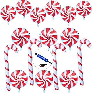 17 Pcs Christmas Inflatable Candy Canes Set - Christmas Inflatable Candy Canes Foil Balloons Inflatable Swirl Lollipop Balloon for Christmas Candy Canes Decorations