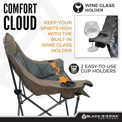 Miniatura 6 de Black Sierra Silla de campamento de gran tamaño para adultos, asiento al aire libre resistente con acolchado de felpa, soporta 400 libras,