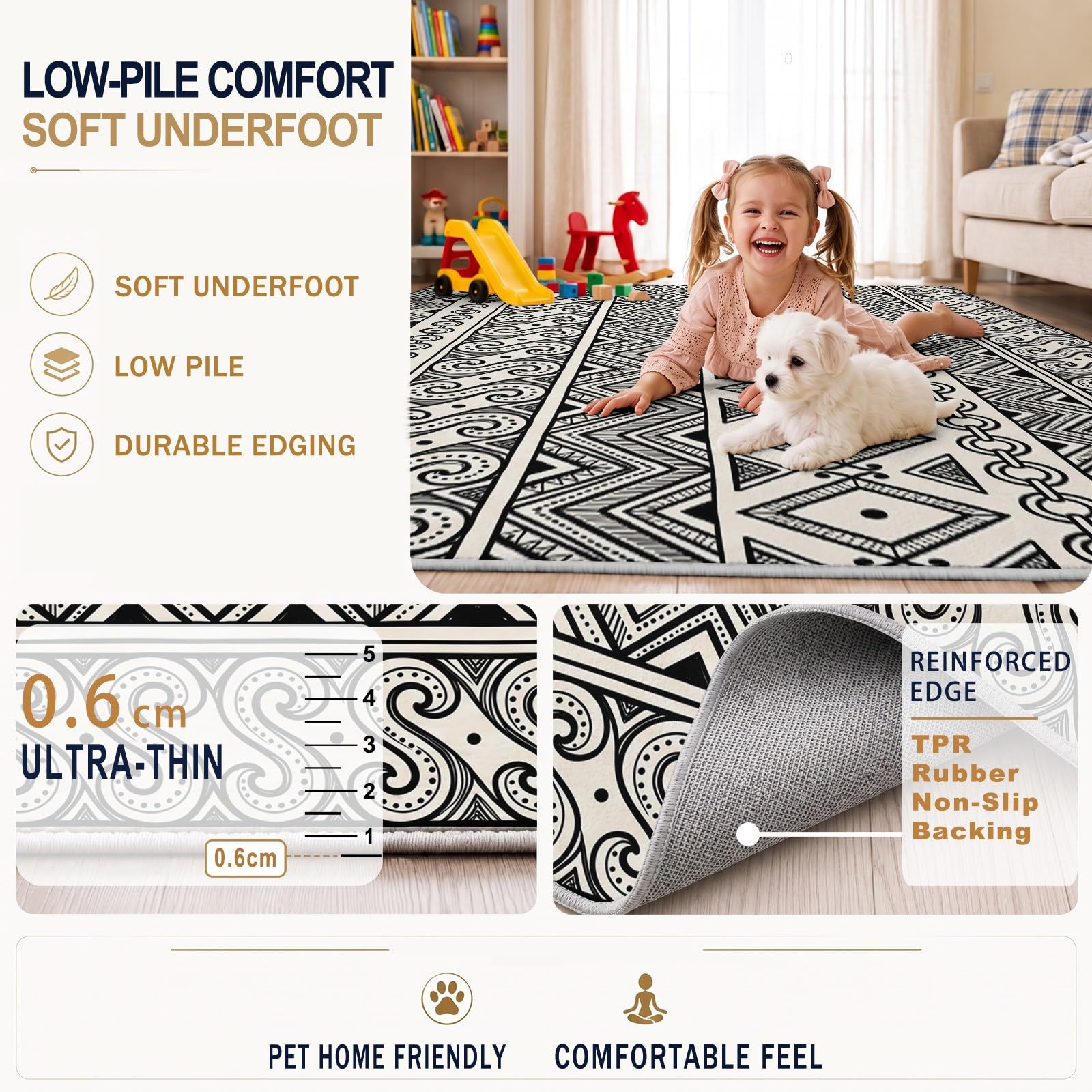 Tribal Geometrisch Rutschfester Teppich Wohnzimmer 60 x 120 cm
