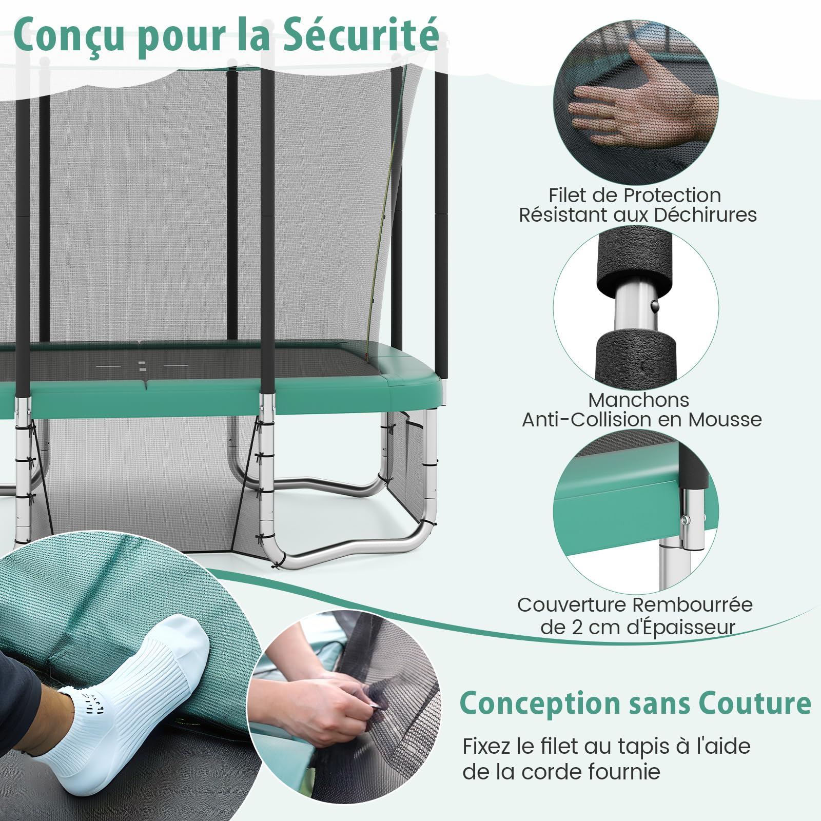 COSTWAY Trampoline Exterieur Enfant Adulte 317x255 cm, Panier de Basketball, But de Football, Échelle, Trampoline Rectangulaire, 68 Ressorts, 2 Portes Zippées, Boucles de Sécurité, pour 3 Ans+