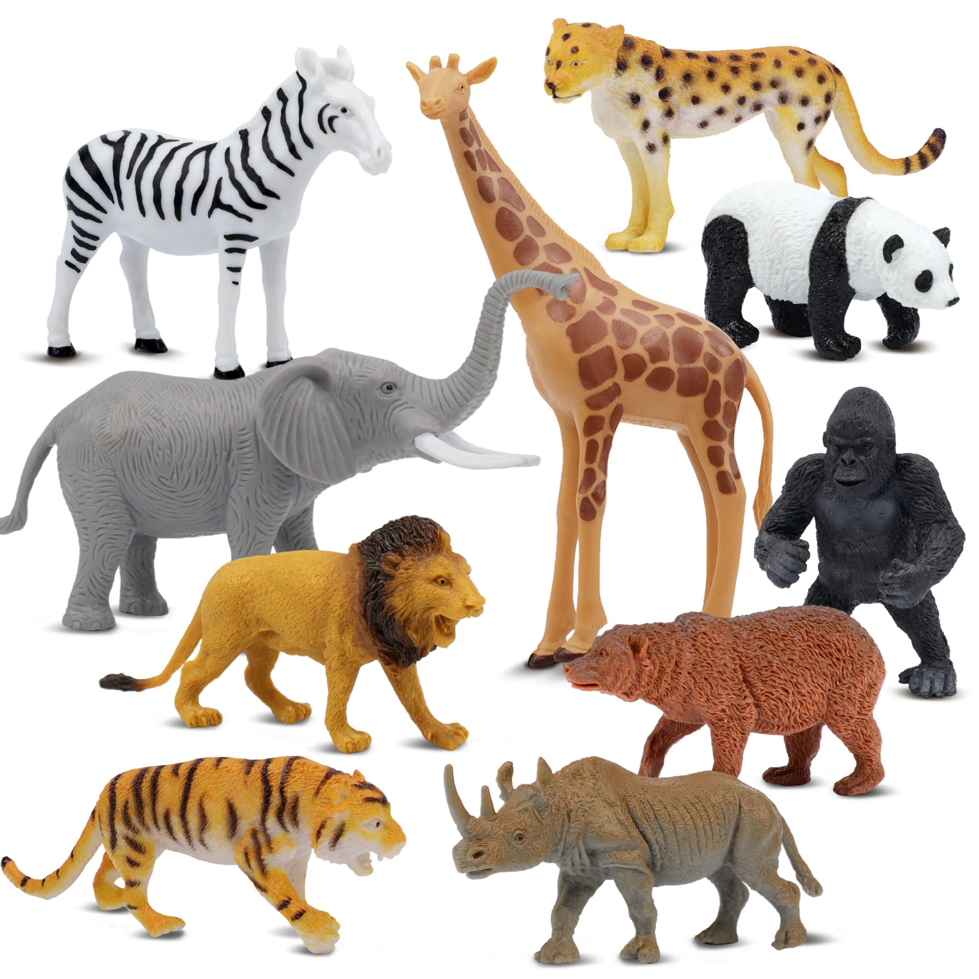 Safari Animal Figurines Set for Kids, 10 Piece Realistic Wild Zoo Animals Collection with Elephant, Lion, Tiger, Giraffe, Educational Toys for Toddlers Boys Girls