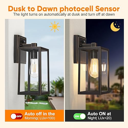 Miniatura 75 de PARTPHONER Lámparas para exteriores del atardecer al amanecer, paquete de 2 luces con sensor de porche, lámpara de iluminación impermeable