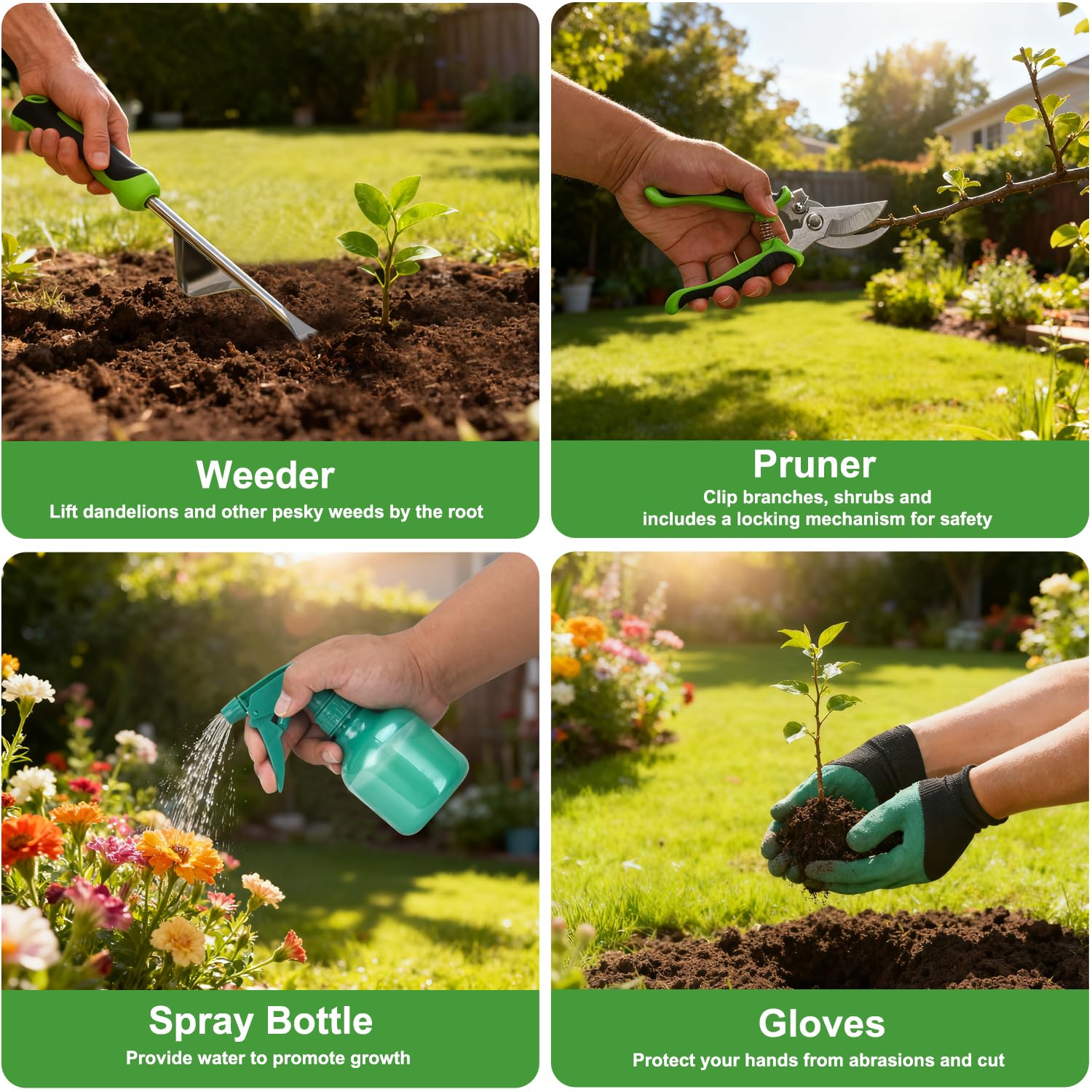 Yesker Juego de herramientas de jardinería de 6 piezas de alta resistencia, suministros de jardinería, regalos para mujeres y hombres, kit de herramientas de mano de jardinería con mango ergonómico
