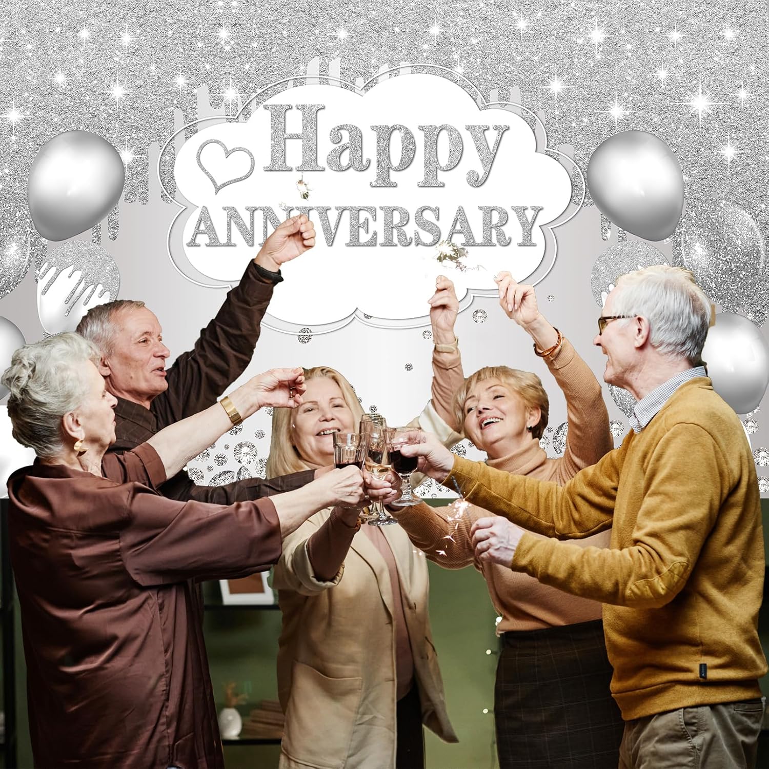 Silver Anniversary Banner, 10th-60th Wedding Anniversary Decorations, 72 x 44 inches - Image 6