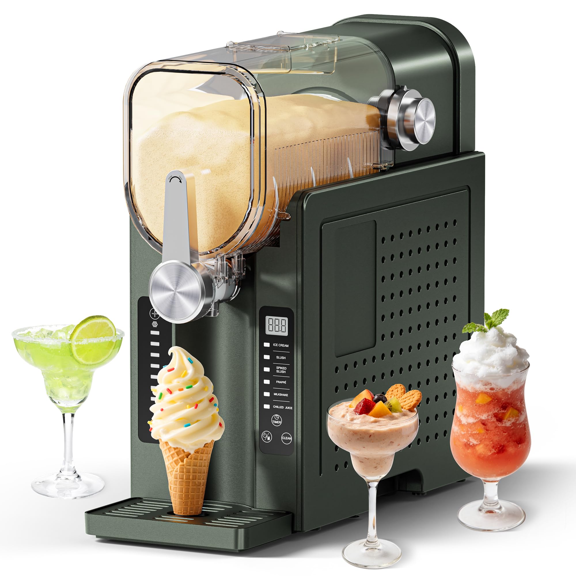 Slushie Machine, No Ice Needed Slushy Maker for Home, Real-Time Temp Display, Frozen Drink Maker with 6 Preset Programs for Ice Cream, Frappés, Milk Shake and More, Grey, 1 Pack+3Modes