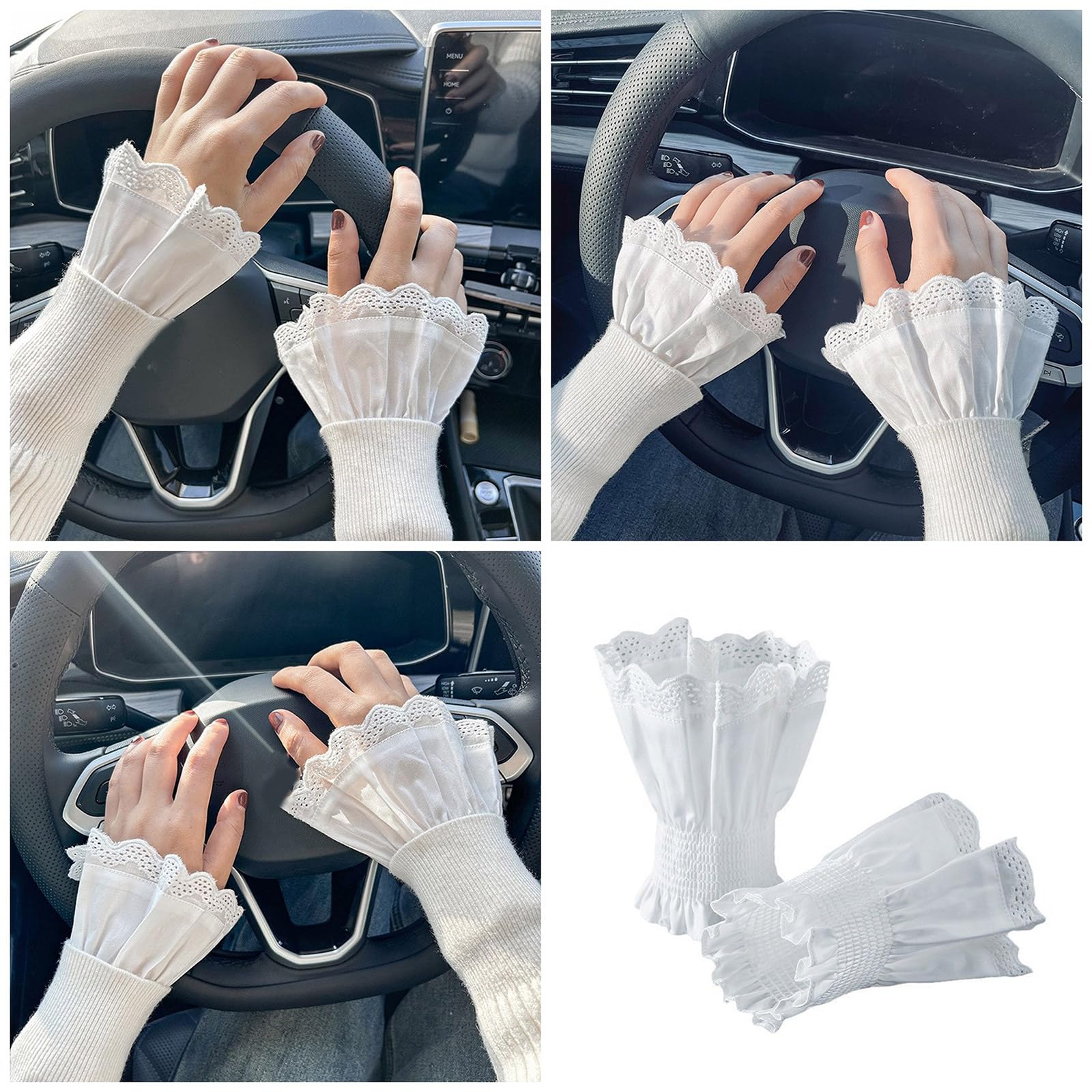 Polsini da polso per camicie maglione pizzo manica finta ornamento svasato increspato maniche svasate svasate polsini falsi polsi.Bianco