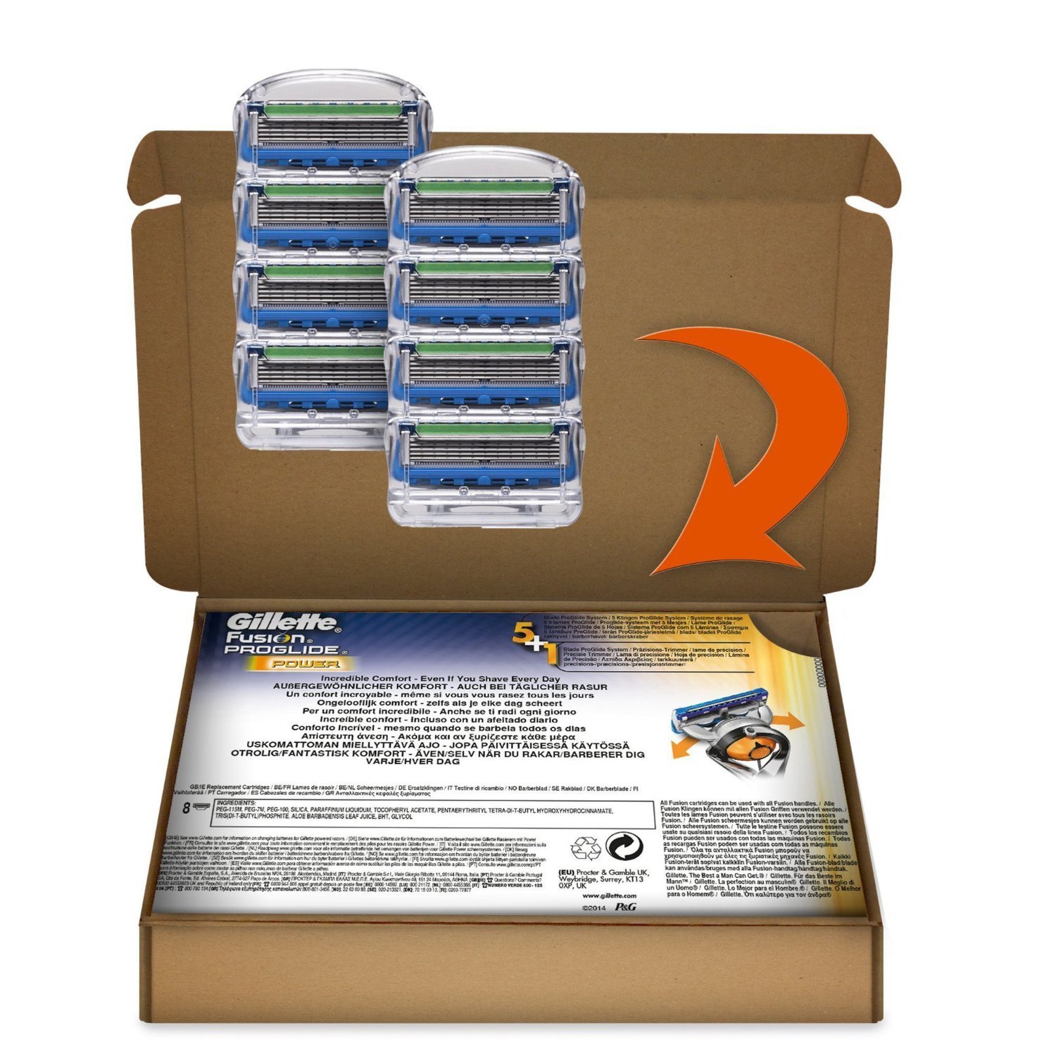 Auslaufmodell Gillette Fusion ProGlide Power Rasierklingen, 8 Stück, standard Verpackung