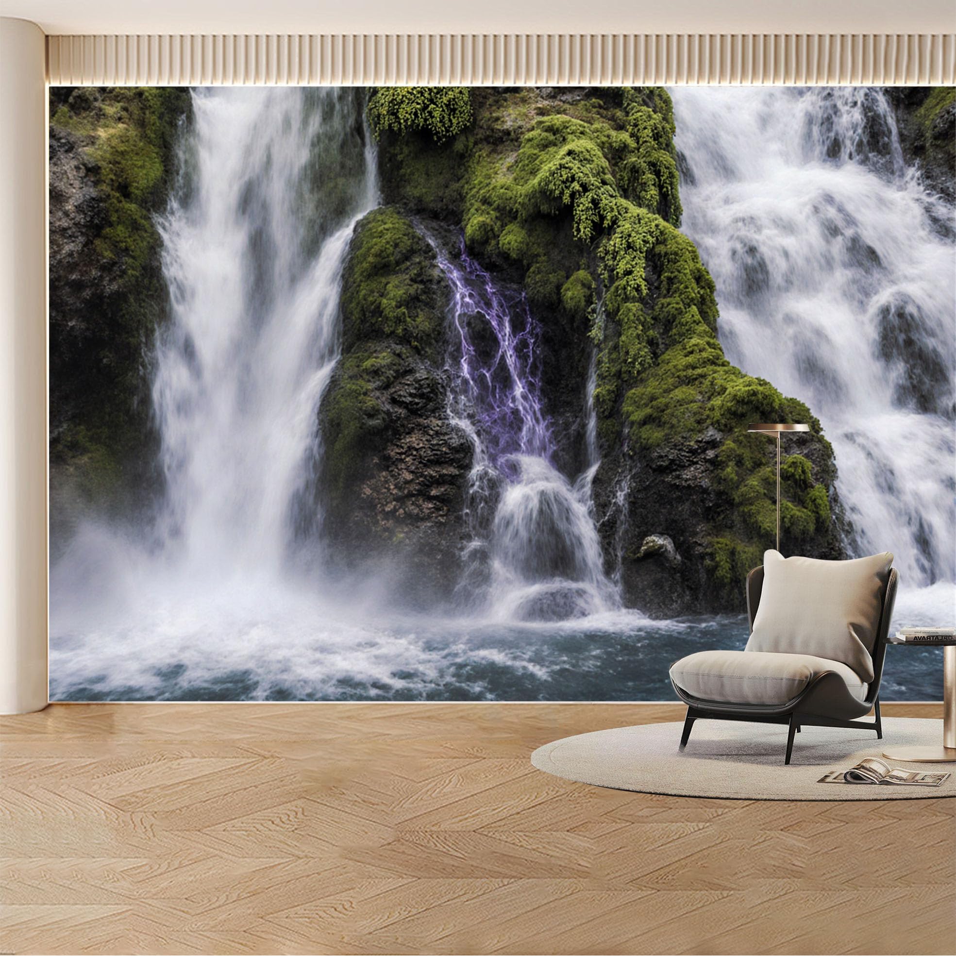 Custom Wall Mural Wallpaper Waterfall Forest Landscape 3D Effect Wall Decor Nature Misty Large Photo for Living Room， Bedroom， Office