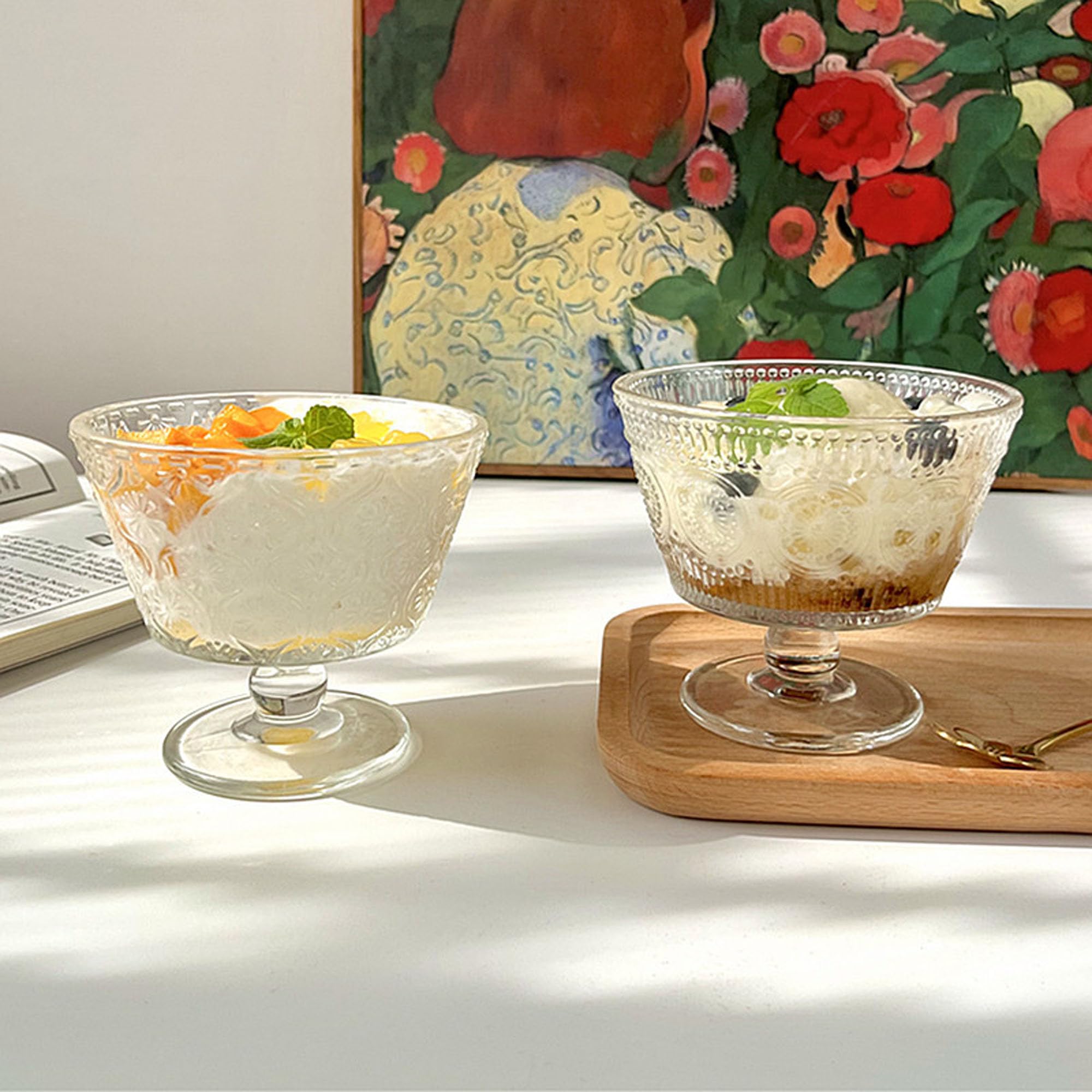 Set di 4 Coppe Da Gelato In Vetro Trasparente, Coppette Riutilizzabili Per Macedonia, 260ml, 100% Senza Piombo, Bicchieri Da Dessert Con Piedi, Per La Casa, Il Ristorante, Feste (Stile 2)