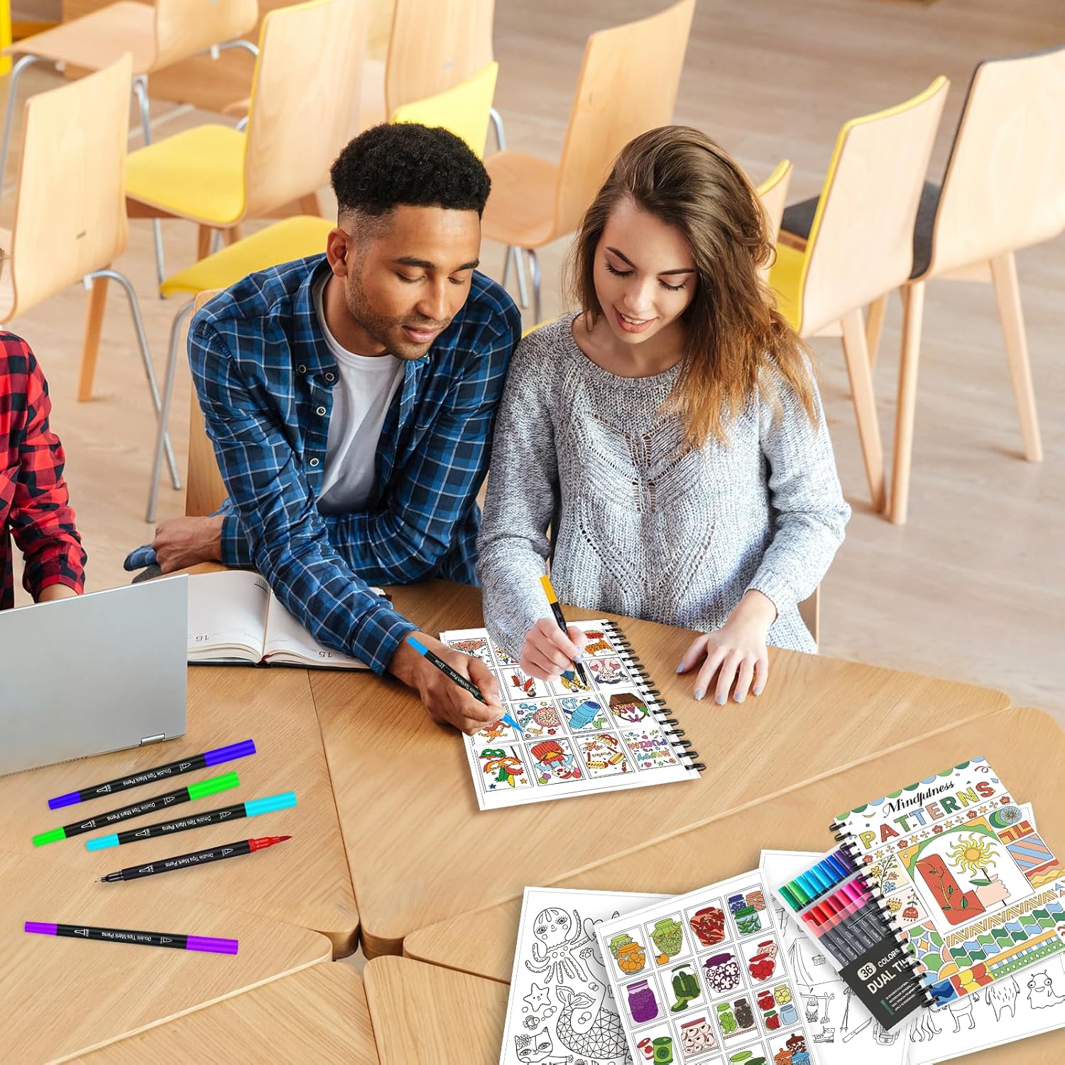 Adult Coloring Book Set- for Adults Relaxation with 36 Dual-Tip Markers in a Case, Anxiety Relief Patterns Included Mandala Animal Flowers and Other Themes,Perfect Stress-Relieving Gift for Women