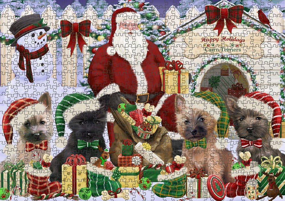 Christmas House Gathering Cairn Terrier Dogs Jigsaw Puzzle for Adults - Animal Printed Interlocking Puzzle Game Artwork - Gift for Dog Lover's - 1000 Pcs 29.5"x19.7"