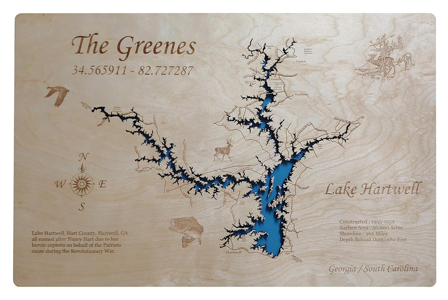 Map Of Lake Hartwell Amazon.com: Lake Hartwell, Georgia: Standout Wood Map Wall Hanging :  Handmade Products