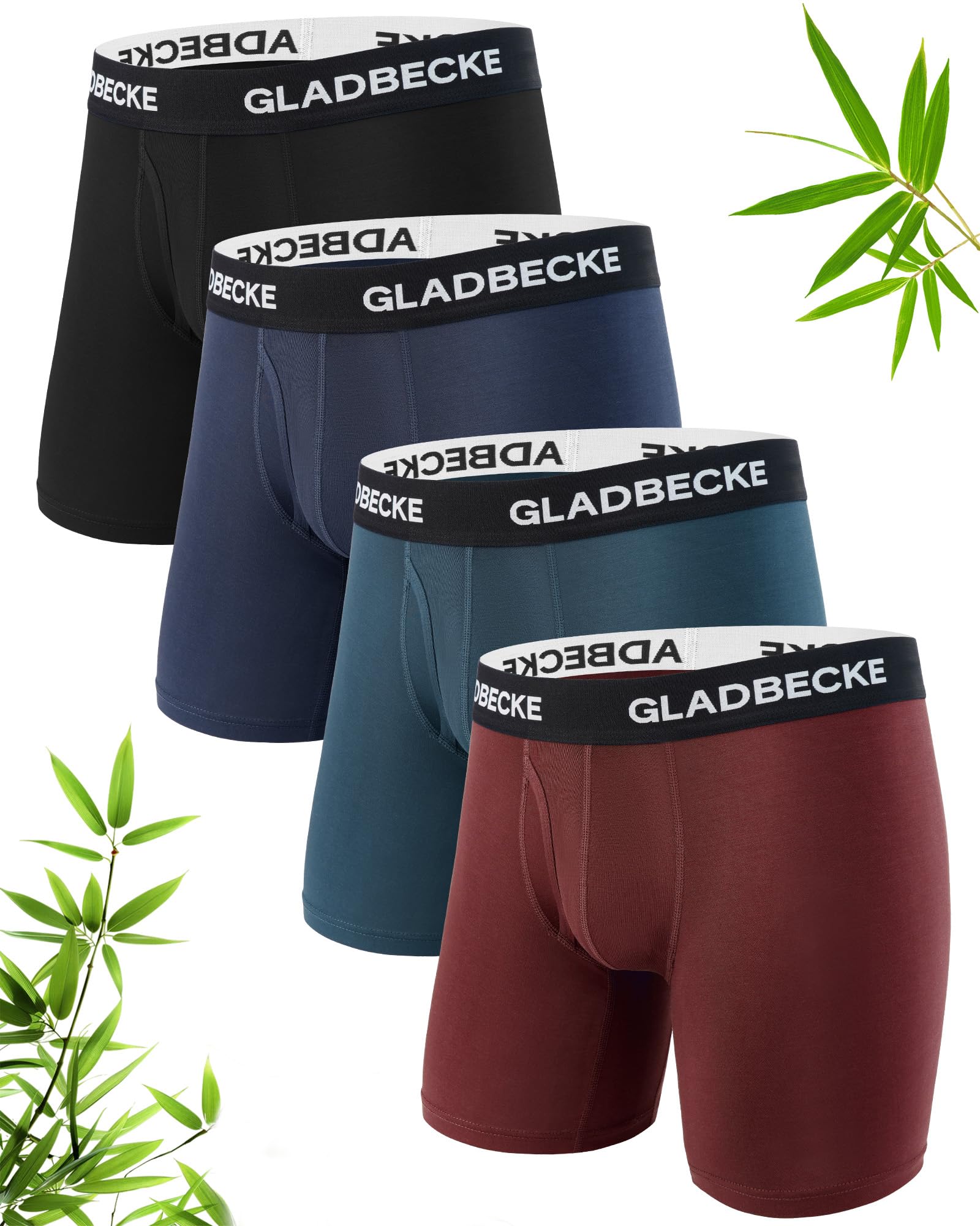 Boxer Long Homme en Bambou, Caleçon Respirant et Ultra Doux avec Braguette, Coupe Confortable et Extensible, Lot de 4
