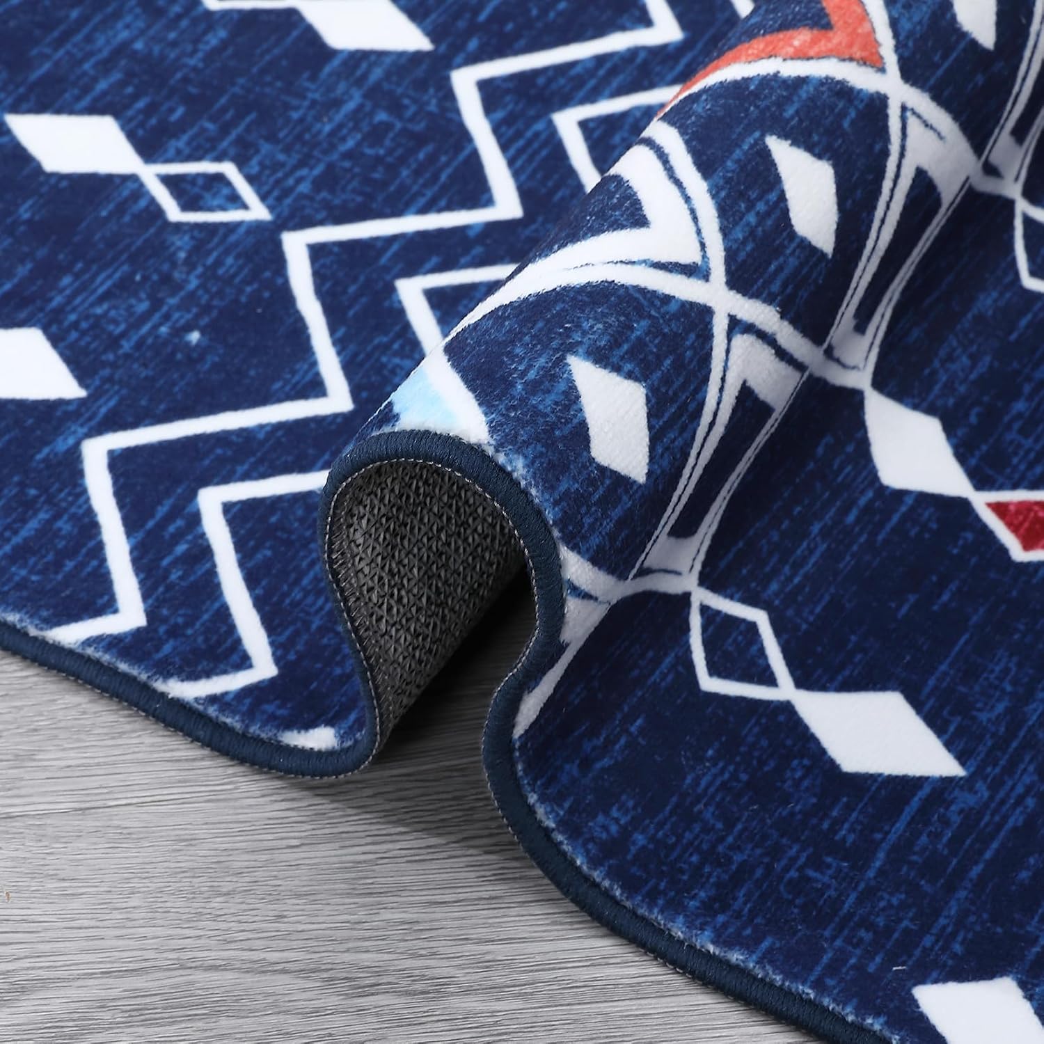 COZYLOOM 2x6 Runner Rug Washable Entrway Runner Rug Vintage Boho Rug Soft Low Pile Indoor Long Rug Bohemian Geometric Hallway Runners Non-Slip Non-Shedding Kitchen Rug Laundry Floor Mat Blue