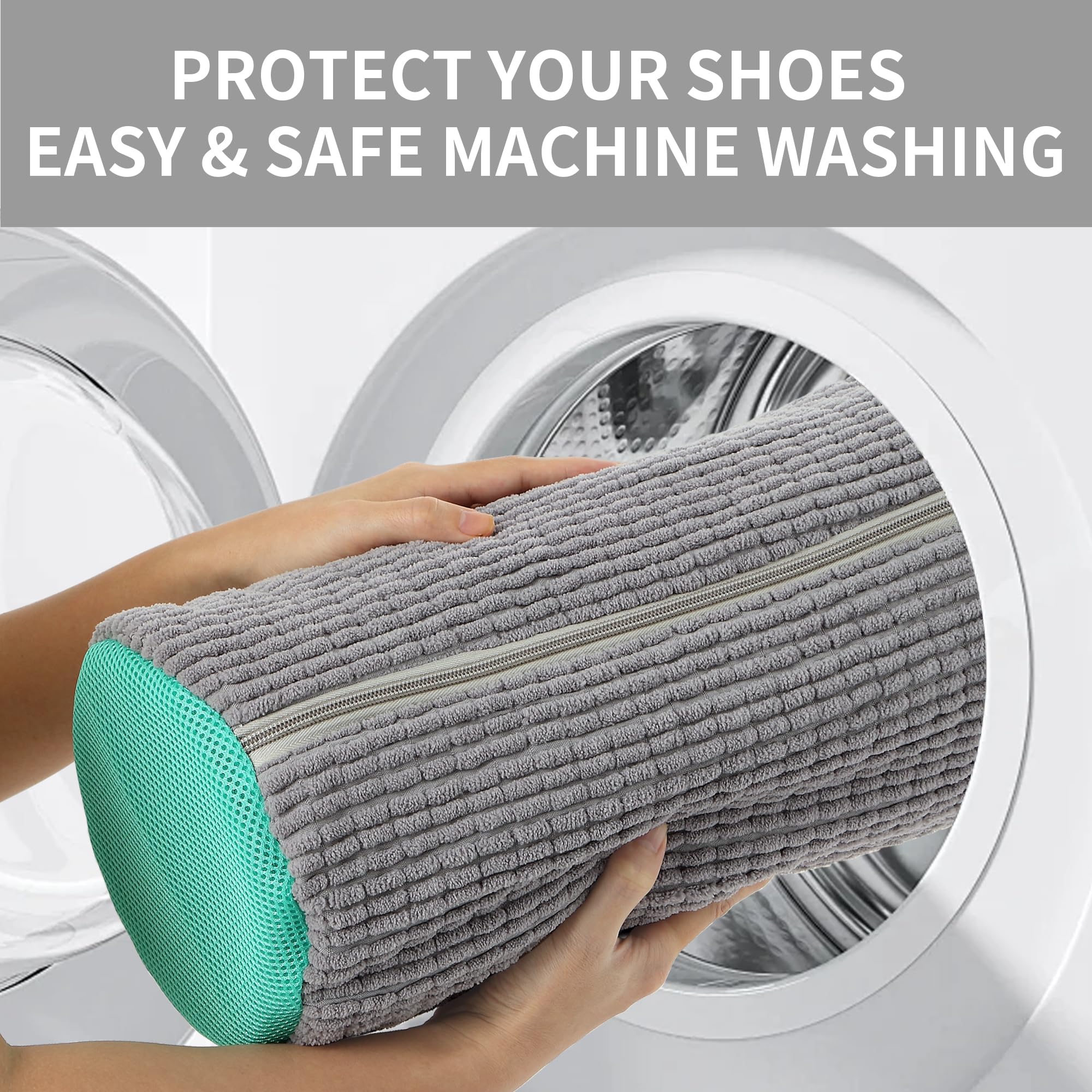 2 Pezzi Sacchetti per Lavare Scarpe in Lavatrice, Sacchetti Riutilizzabili con Cerniera, Protezione da Deformazione e Cavi, Pulizia Completa a 360° per Sneakers e Scarpe Sportive (Grigio)