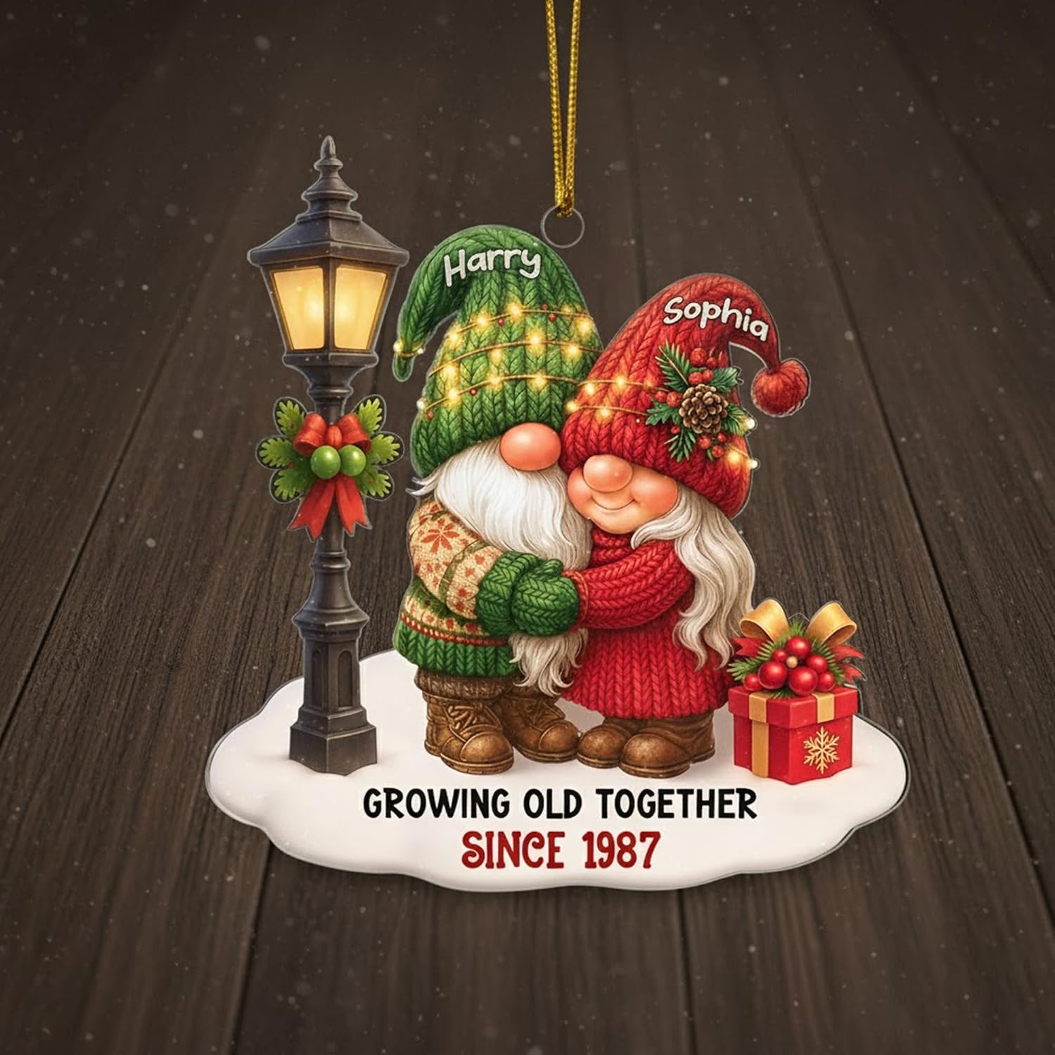 Personalized Couple Christmas Ornament, Growing Old Together Design with Names & Year, Custom Xmas Gift for Husband, Wife, Mom, Dad, Unique Holiday Decor 2025 - Image 2