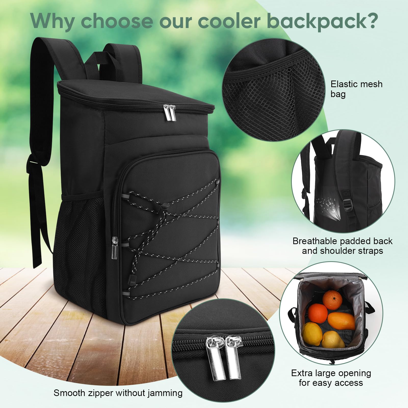 Isolierter Picknickrucksack Kühltasche 24L, Wasserdichter Camping Rucksack Kühlbox mit Seitentaschen für Outdoor, Strand, Reisen, Büro