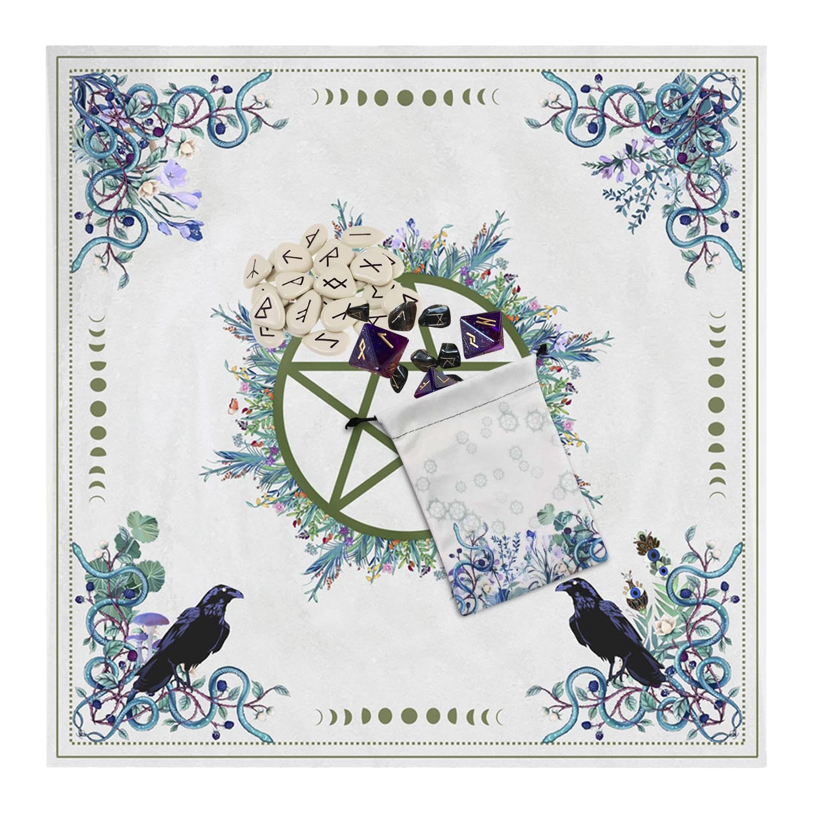 Tarot Table Cloth, Altar Pentagram Green Prophet Divination Table Tapestry Cloth, Creative Lightweight Celestial Tarot Deck Square Wall Hung Tablecloth for Home, Holland Velvet Green Altar Cloth