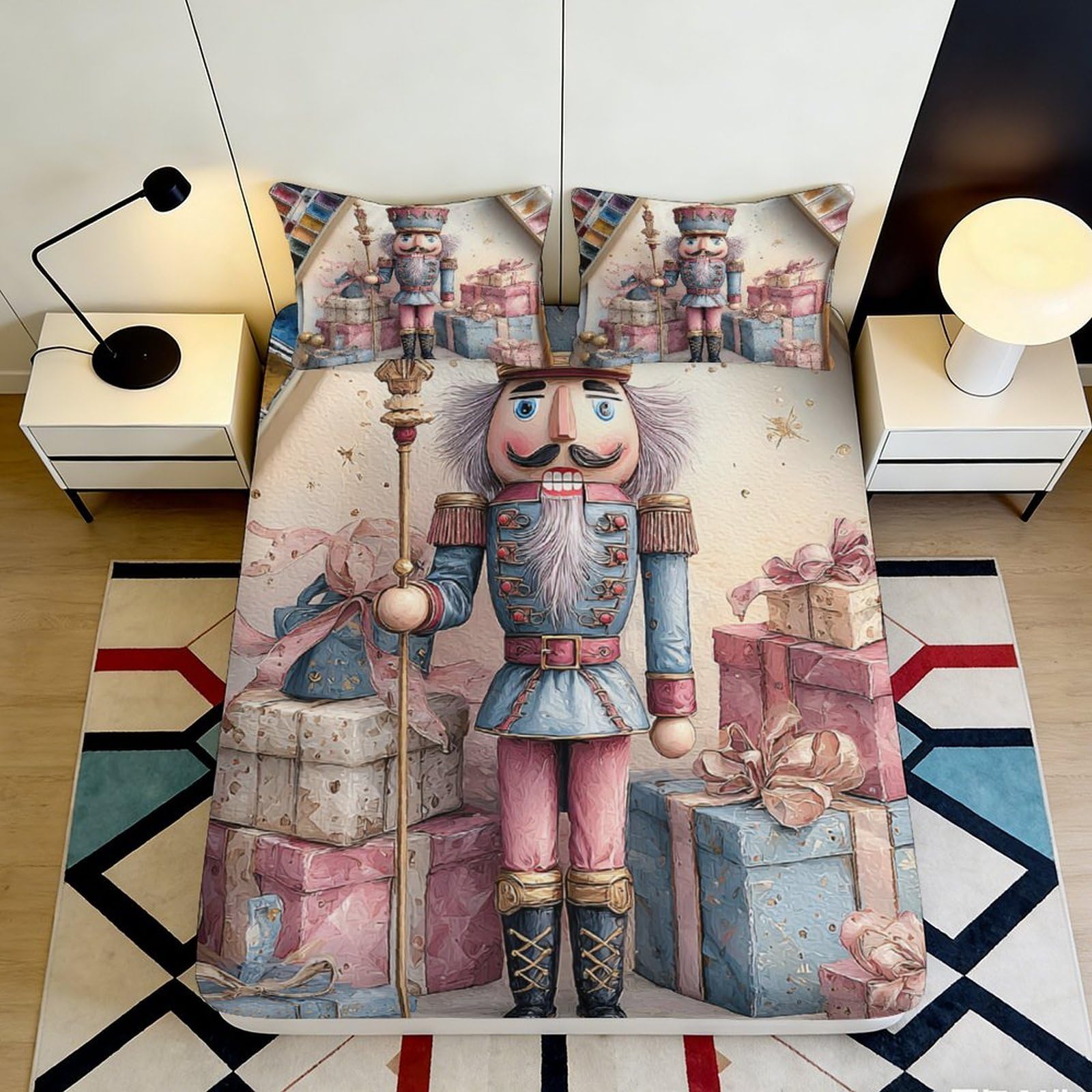 3D Printed Nutcracker Fitted Sheet Microfiber Deep Pocket Bedroom Bedding Nutcracker Mattress Fitted Cover Non-Slip Wrap for Adults Teens 120x200x25cm