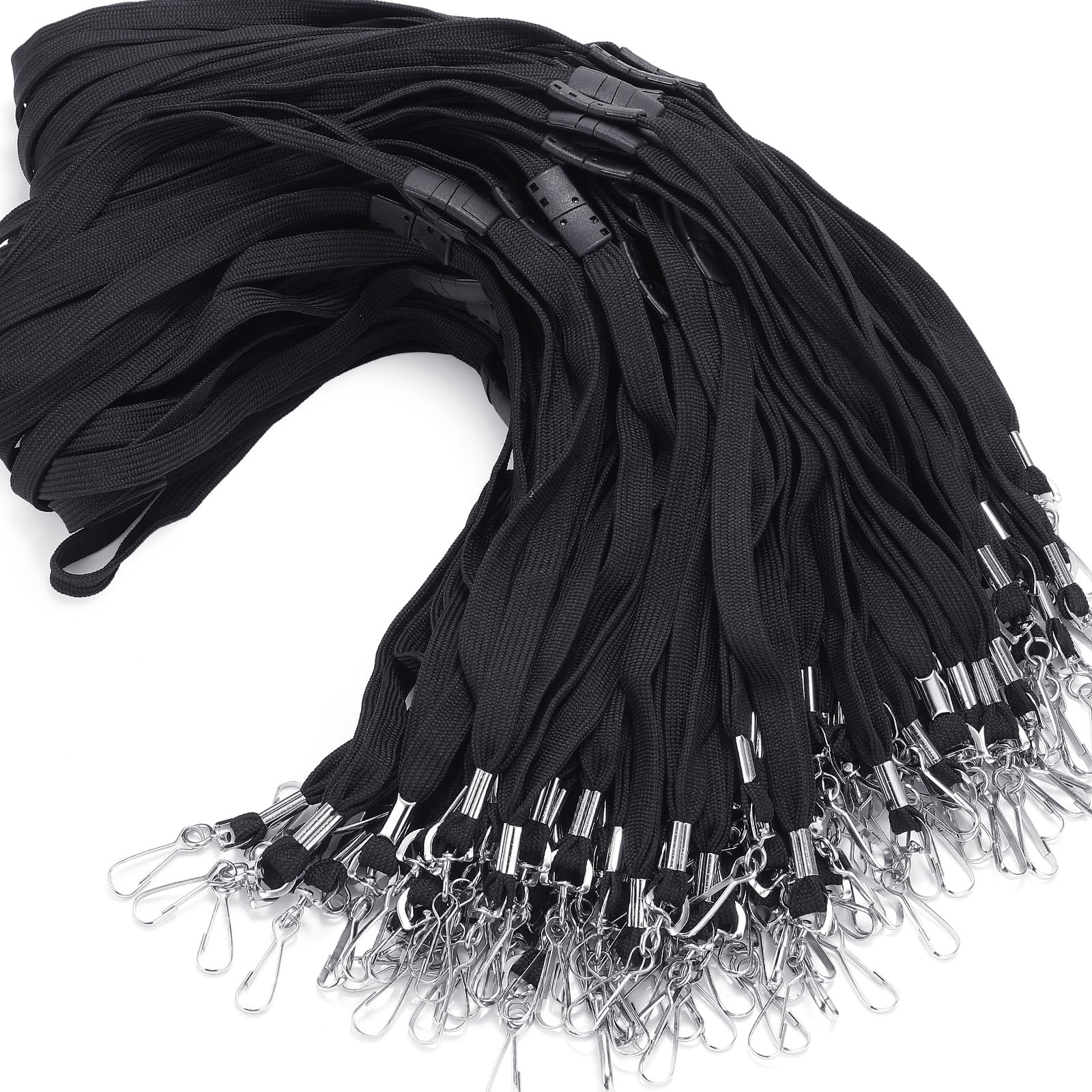 Honoson 500 Pcs Badge Lanyard with J-hook Bulk Safety Flat Lanyards 19.5 Inches Soft Woven Neck Lanyards for ID Badges Name Tag (Black)
