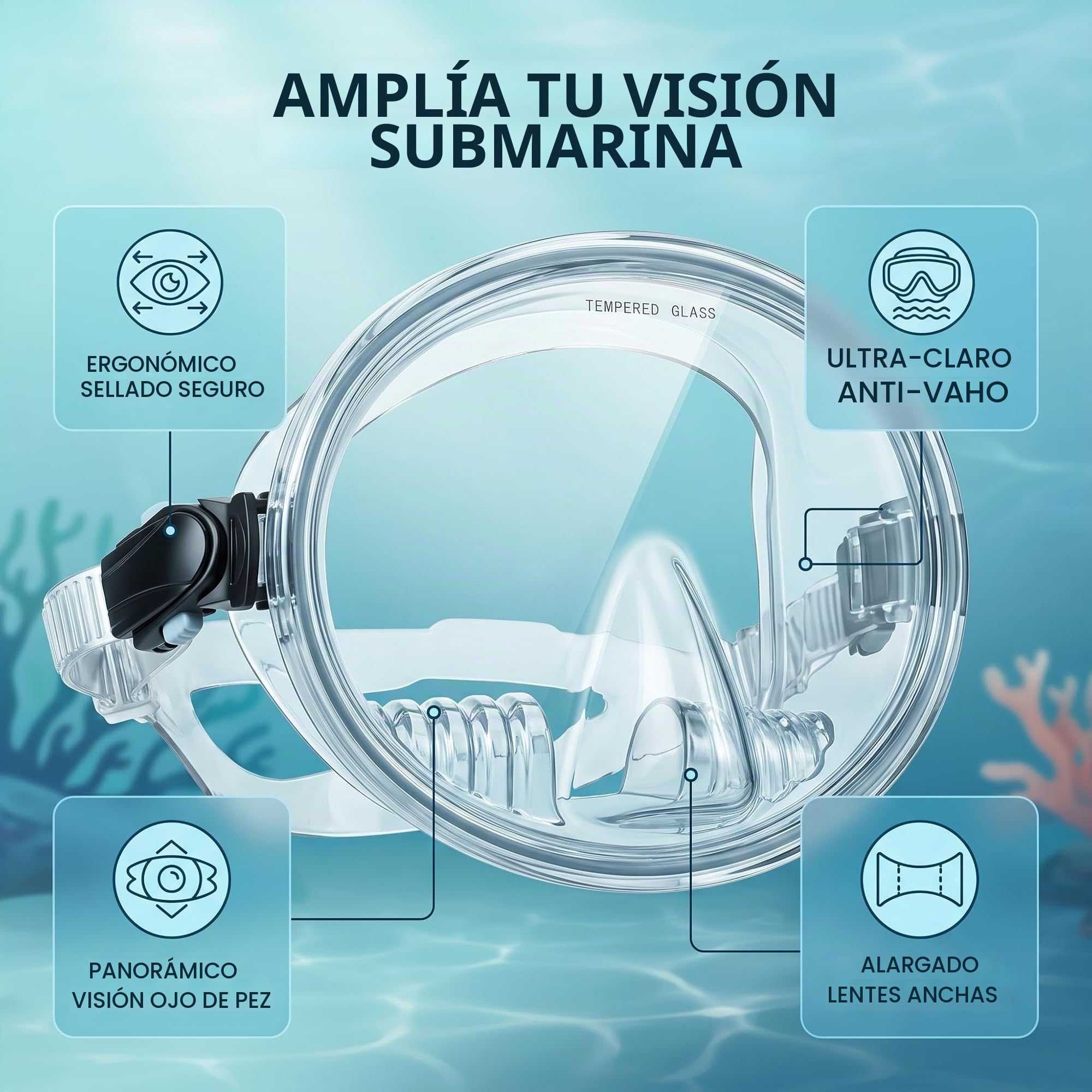 Máscara de Buceo, Máscara de Buceo, Mascarilla de Estilo Retro, Mascarilla de Pesca Submarina, Anti Niebla, Resistente Al Agua