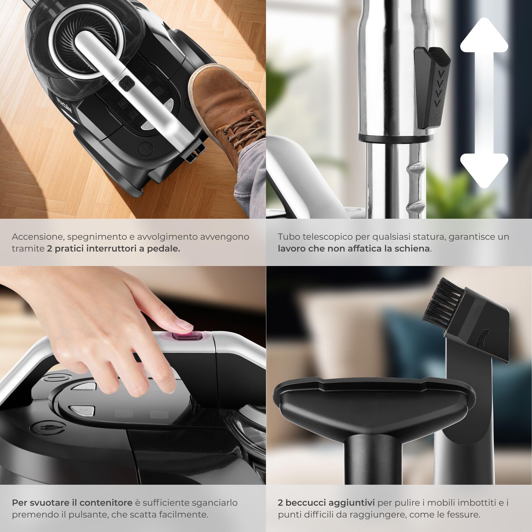 tectake® Aspirapolvere Senza Sacco 900 W, Capacità 3L, 79 dB, Aspiratore con Filtro HEPA XXL, Ideale per Pavimenti e Tappeti, Contenitore Grande per Polvere, Asta Telescopica, Accessori Inclusi